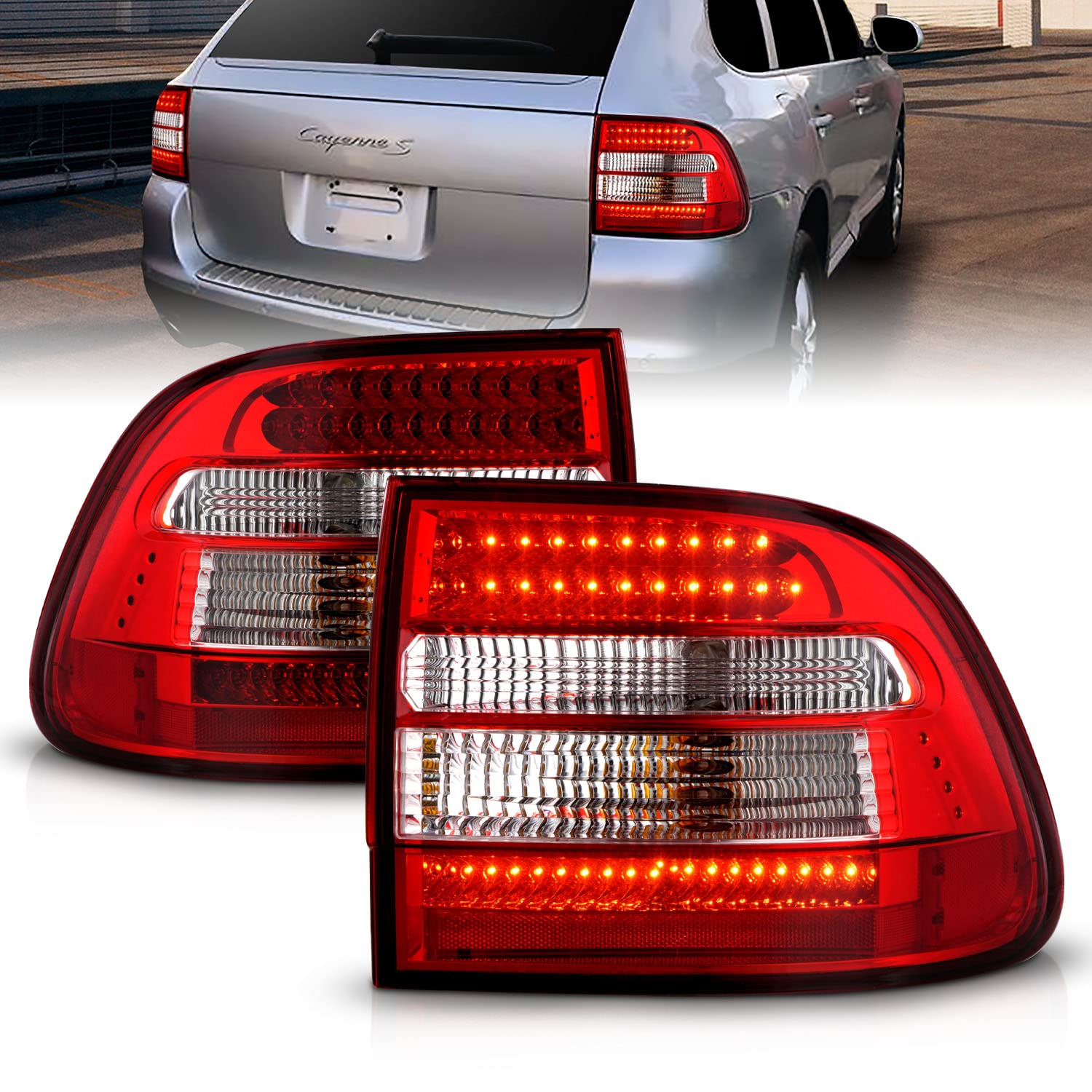 Amerilite Red Clear Led Tail Lights Pair For Porsche Cayenne Suv - Driver And Passenger Side