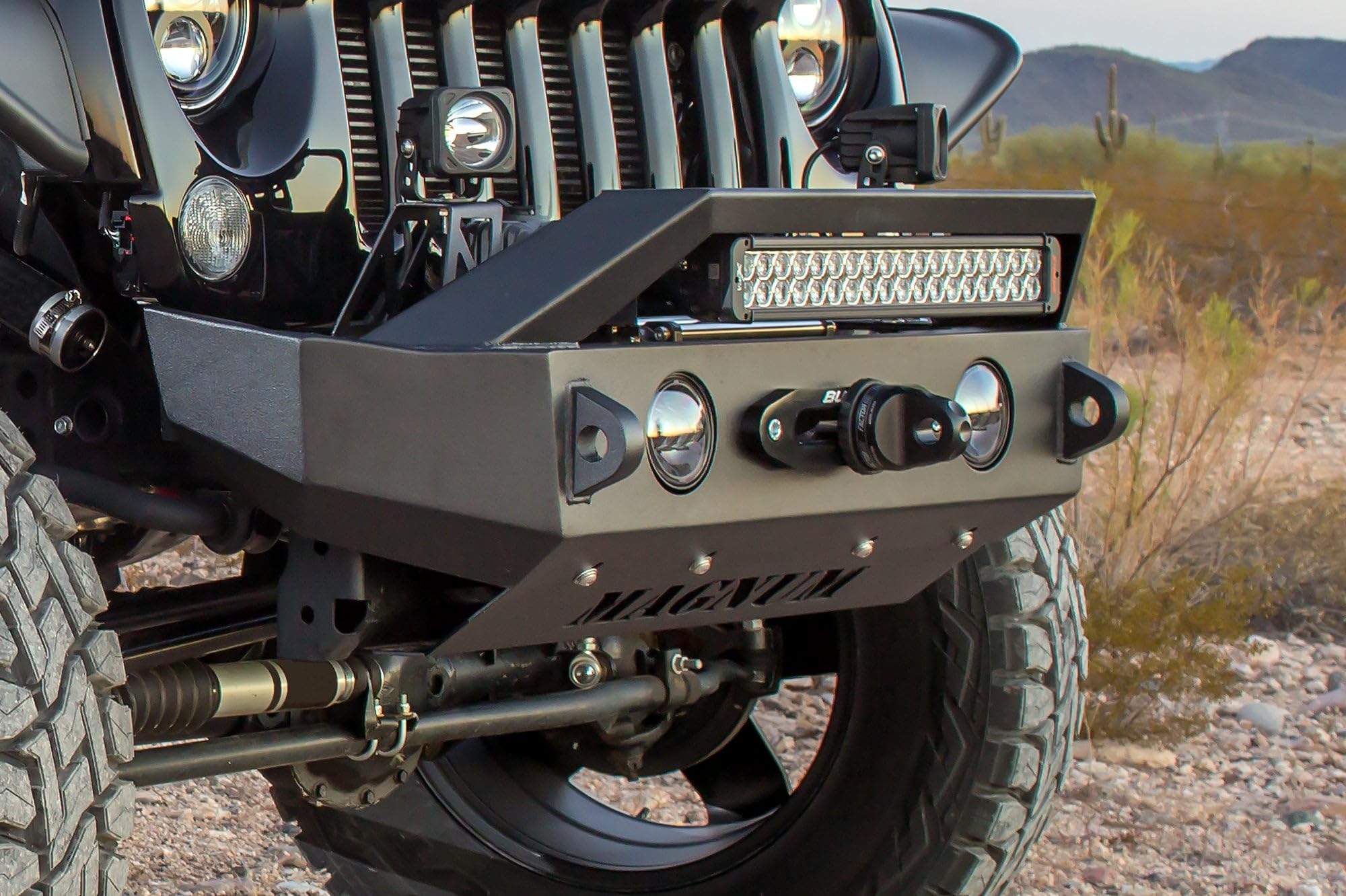 Magnum Fbm21Jpn-Rt Bumper For Jeep Wrangler (W/Rt-Series Light Bar Includes Skid Plate & Jack Mounts Reuse Factory Lights Winch)