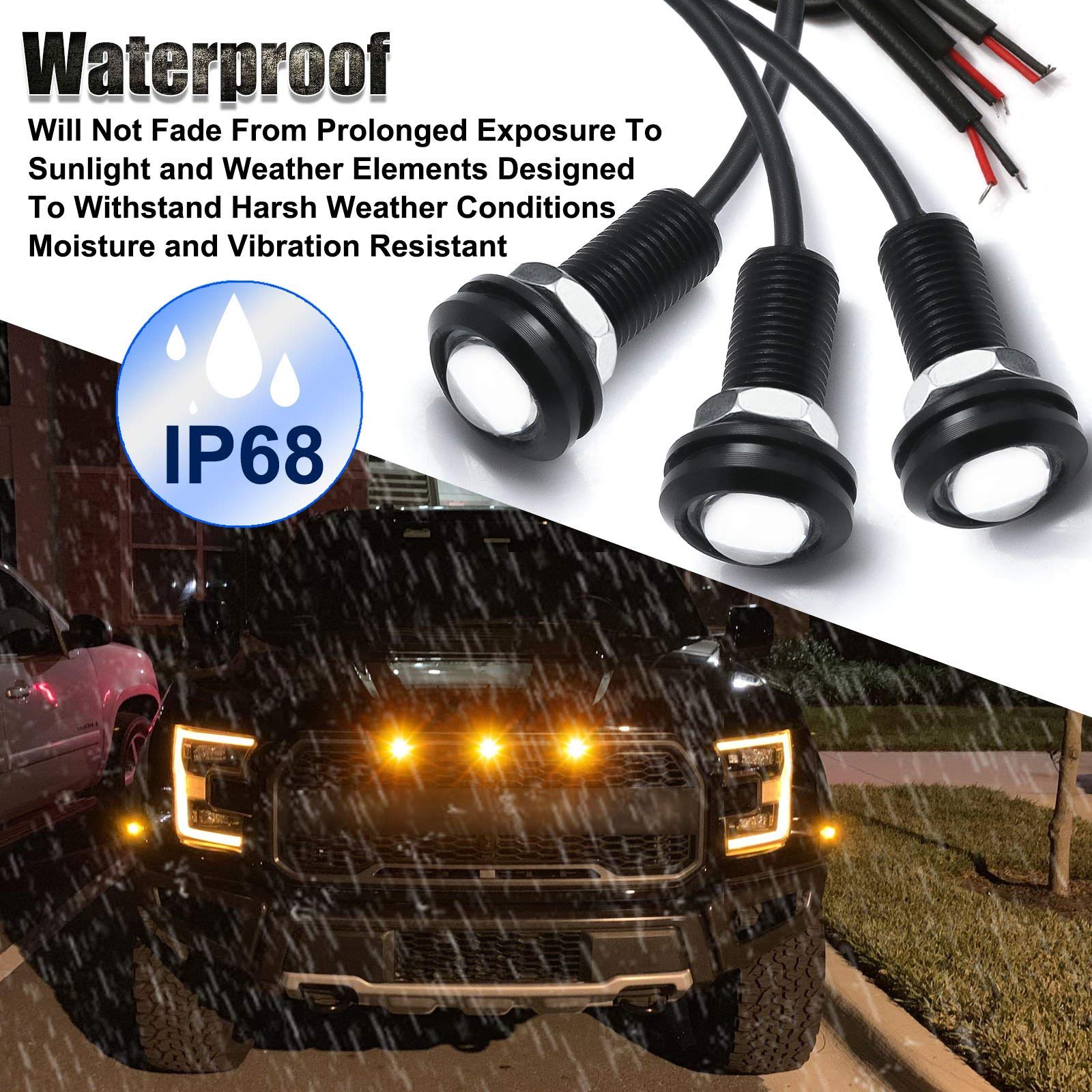 Xotic Tech 3Pcs Led Front Grille Marker Lights W/Projector Lens Assembly Compatible With Cars, Pickups, Trucks, Suv, Trailer, 30