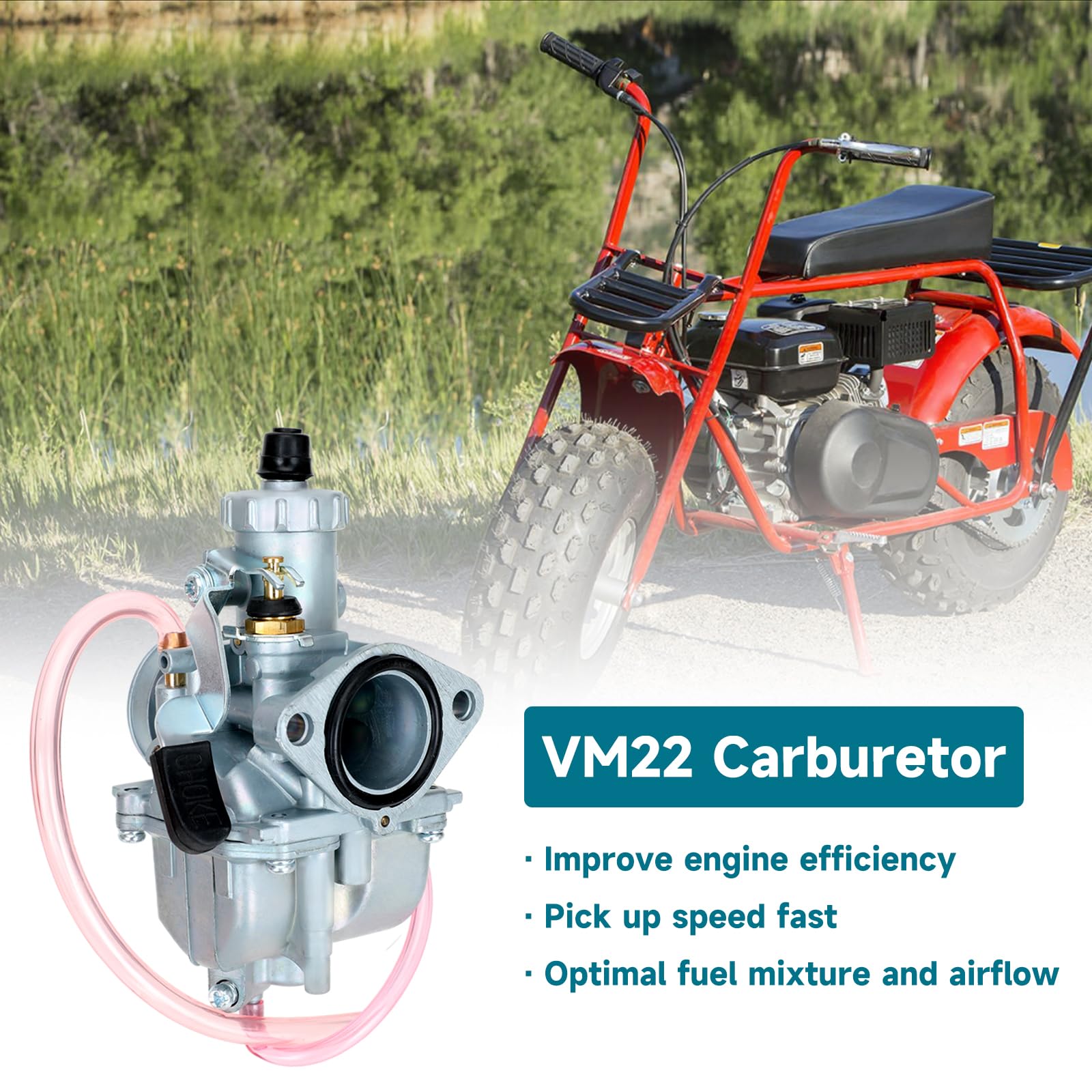 Fvrito Performance Vm22 26Mm Carburetor Carb For Predator 212Cc 196Cc Coleman Ct200U Bt200X Mini Bike Kt196 Go Kart Gx160 Gx200 6.5Hp Clone Engine With 38Mm Air Filter Intake Manifold Stage 1 Kit Red