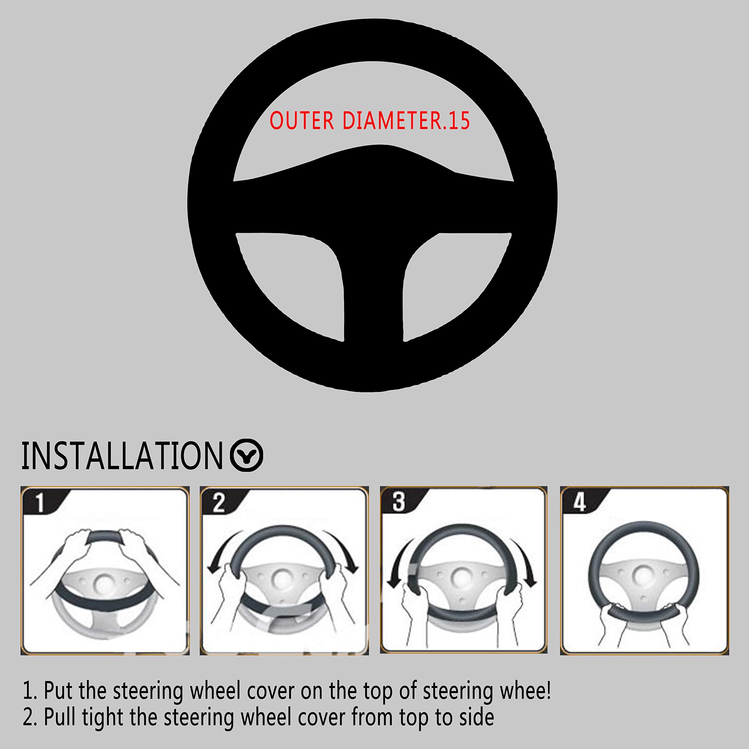 Fhqsx Auto Steering Wheel Cover Hand Pad Cushion Slip-On Universal Fit 15'' / 38 Cm (Black)