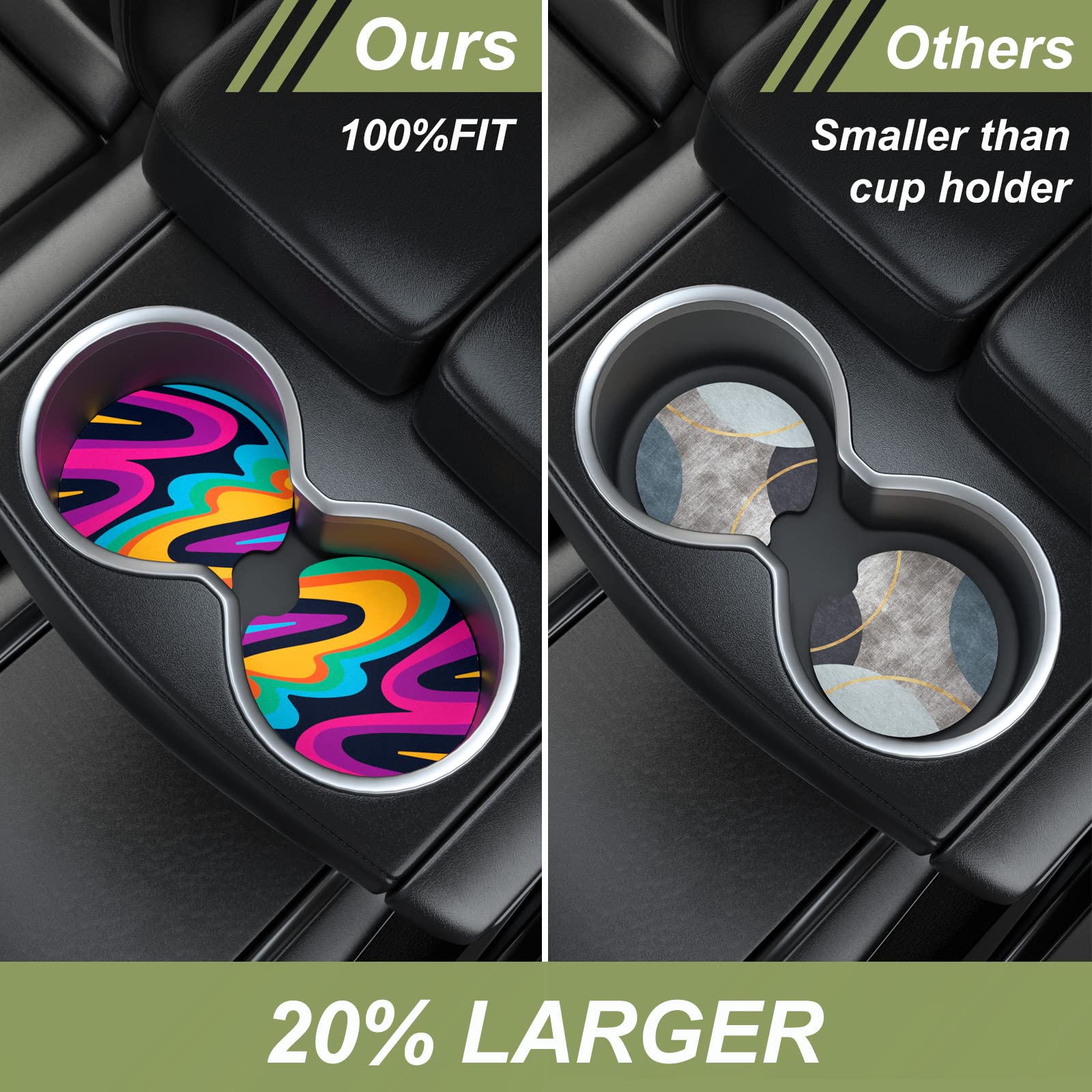 Nipichsha Car Cup Holder Coasters, Car Coasters for Cup Holders, 2 Pack Universal Anti Slip Insert Rubber Mat with A Finger Notc