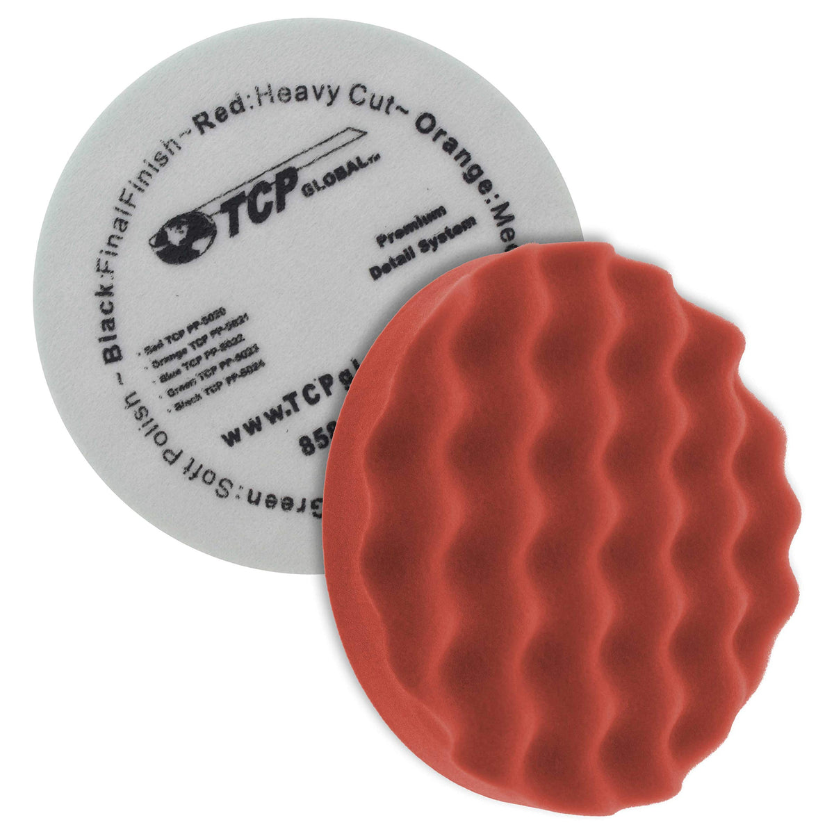 Tcp Global 8'' Red Waffle Foam Buffing Pad Extra Coarse Cutting Buffing Hook & Loop Grip Polish Car