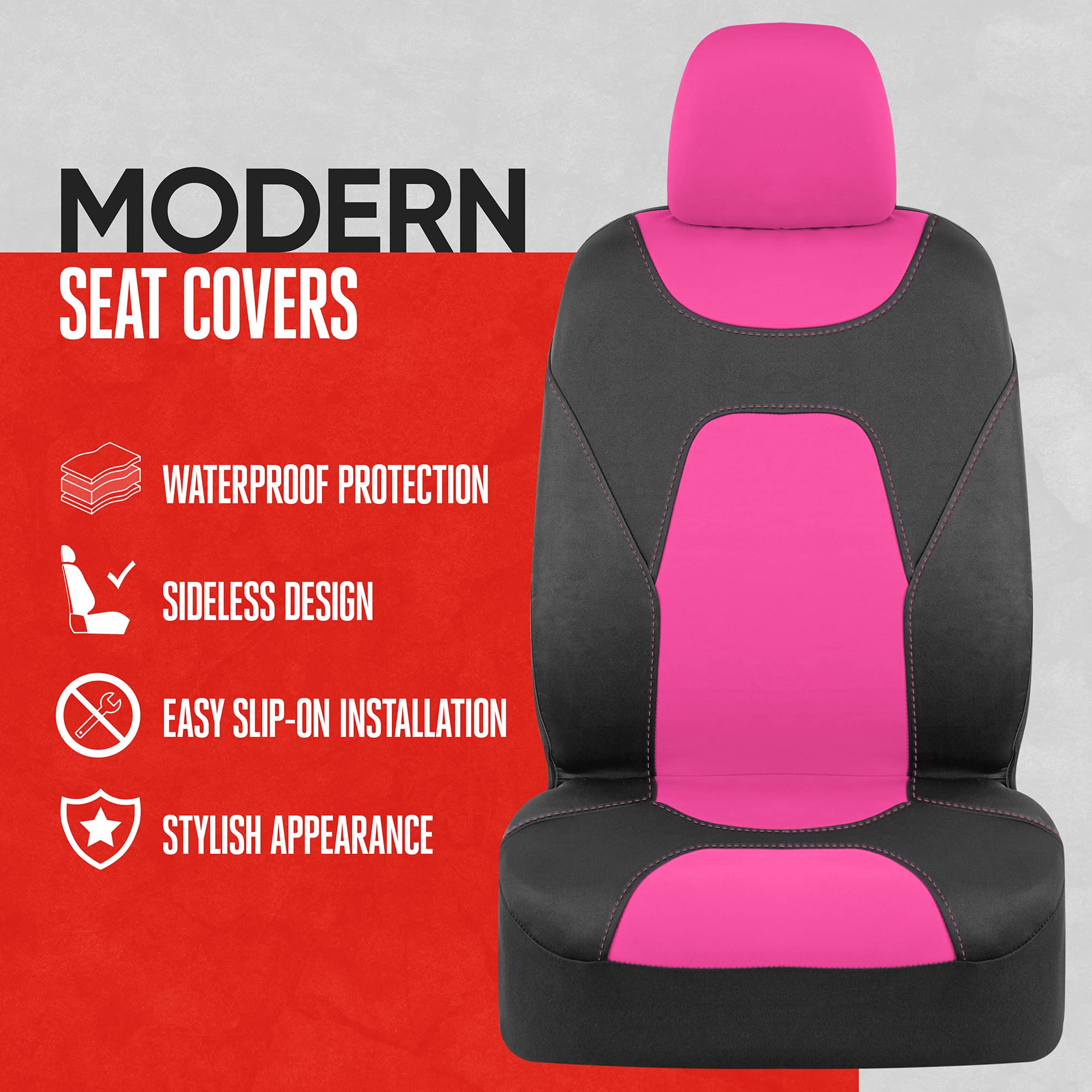 Motor Trend Aquashield Car Seat Covers For Front Seats, Pink - Two-Tone Waterproof Seat Covers For Cars, Neoprene Front Seat Cov