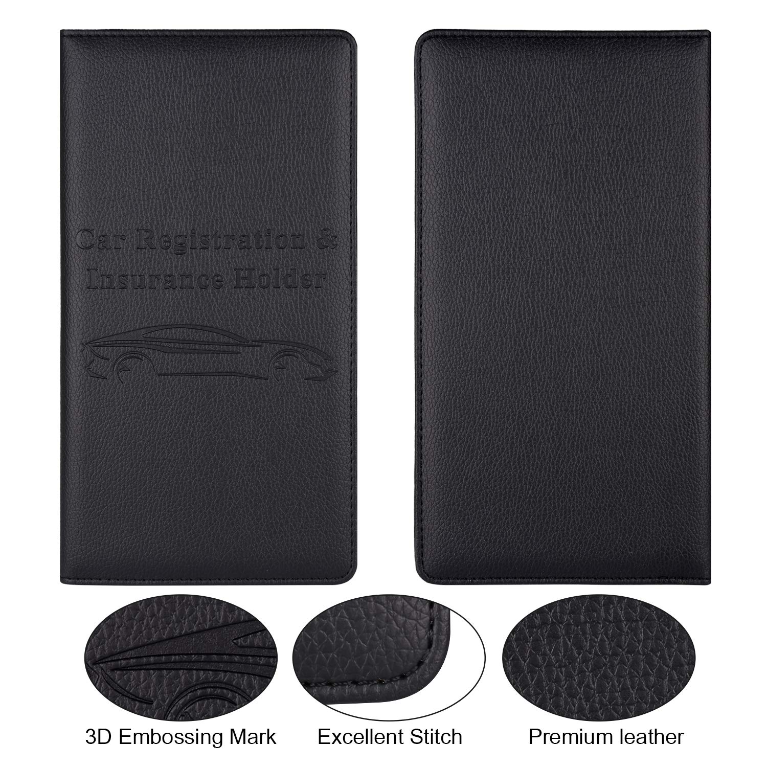 Cacturism Black Car Registration and Insurance Holder - Vehicle Glove Box Organizer with Magnetic Closure for Documents and Cards