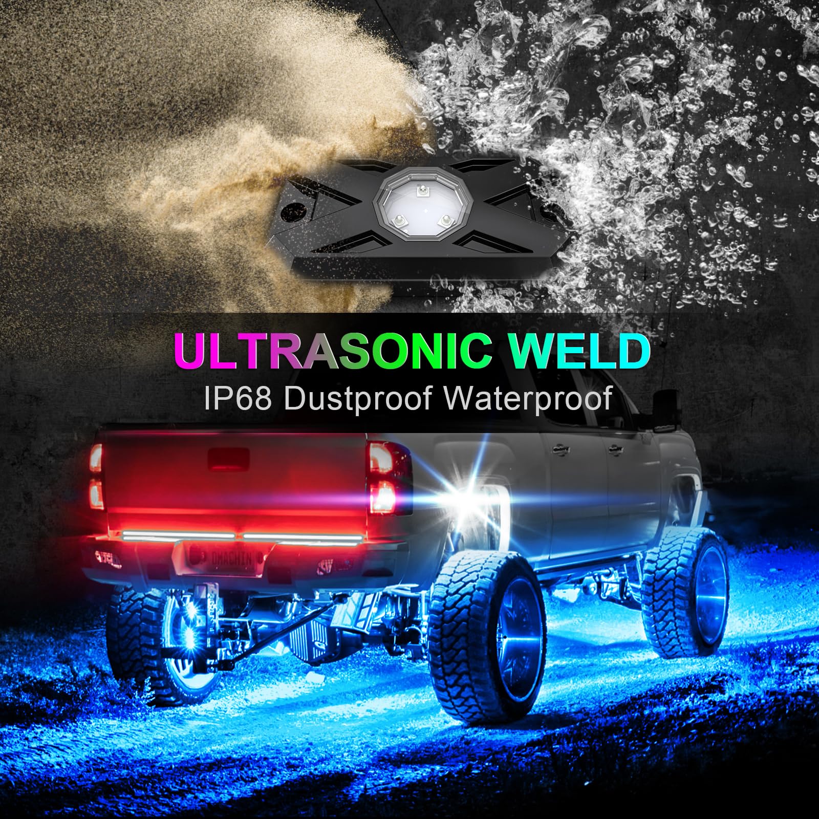 Yilaie Rgb Led Rock Lights Kit 4 Pods, Upgraded Underglow Multicolor Led Light Pod With App/Rf Remote Control, Flashing Music Mo