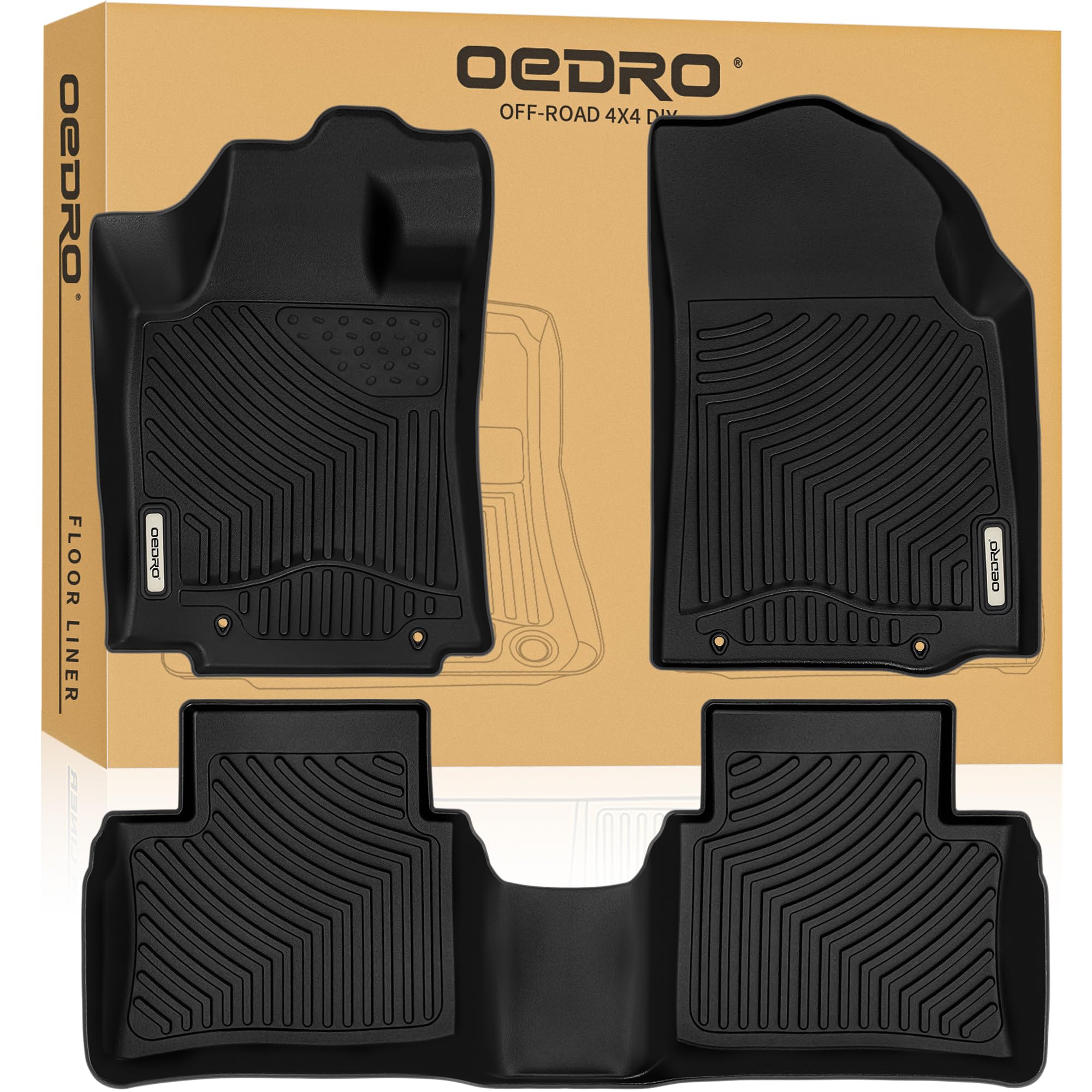 Oedro Floor Mats Fit For 2014-2015 Nissan Altima / 2016-2020 Nissan Maxima, Unique Black Tpe All-Weather Guard Includes 1St And