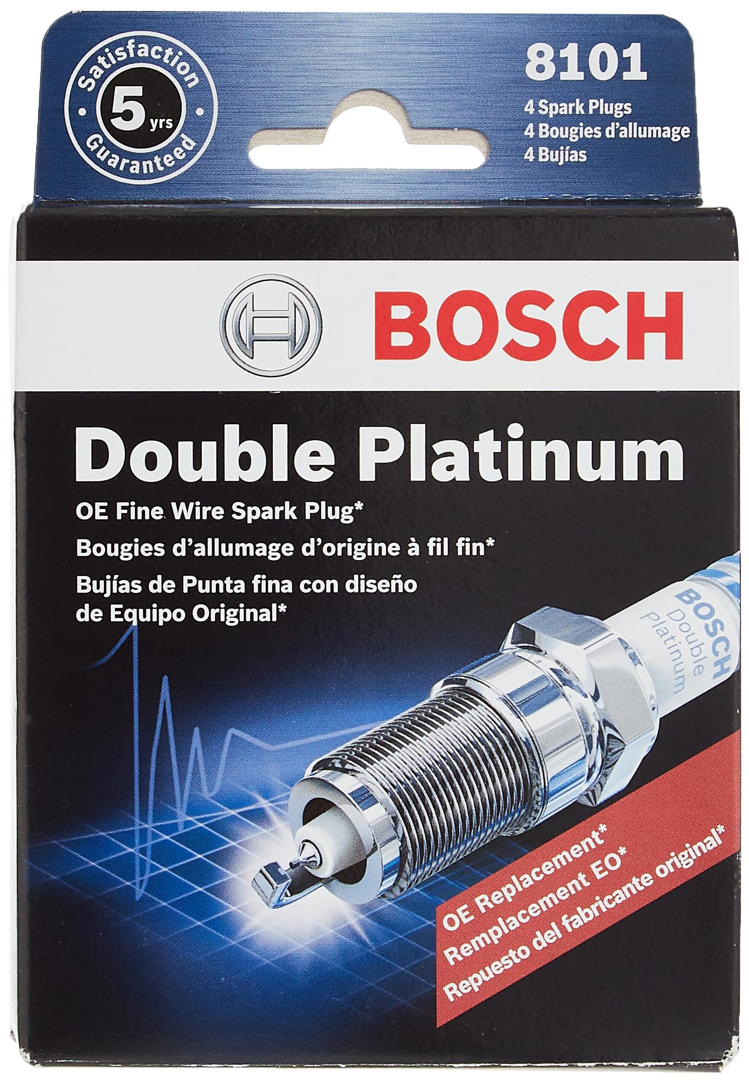 BOSCH 8101 OE Fine Wire Double Platinum Spark Plug - Pack of 4