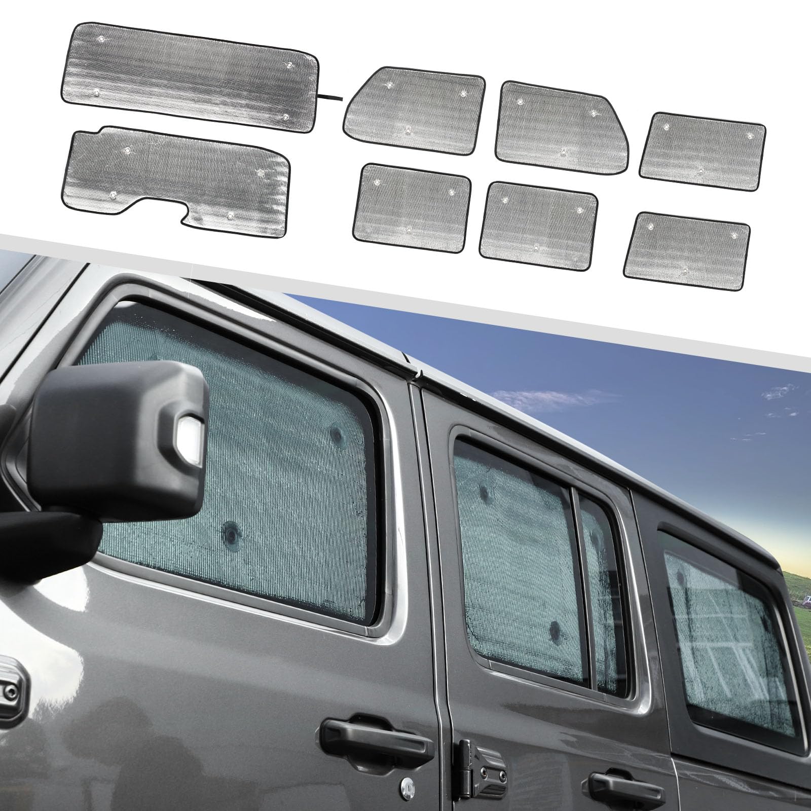 Jimen Windshield Sunshades Compatible With Jeep Wrangler Jl & Unlimited 4 Door 2018-2023, 8Pcs Window Visor Shades For Car Side 