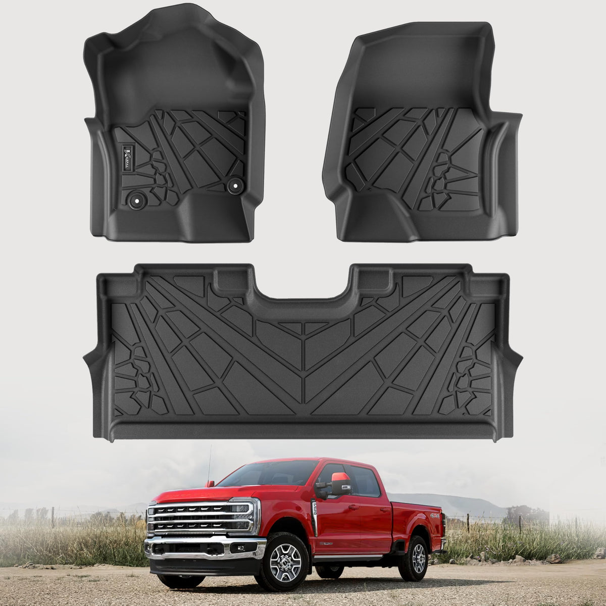 Karpal Floor Mats Fit 2017-2024 Ford F250/ F350/ F450 Superduty Crew Cab (Rear Under-Seat With Fold Flat Storage), Custom Fit Tp