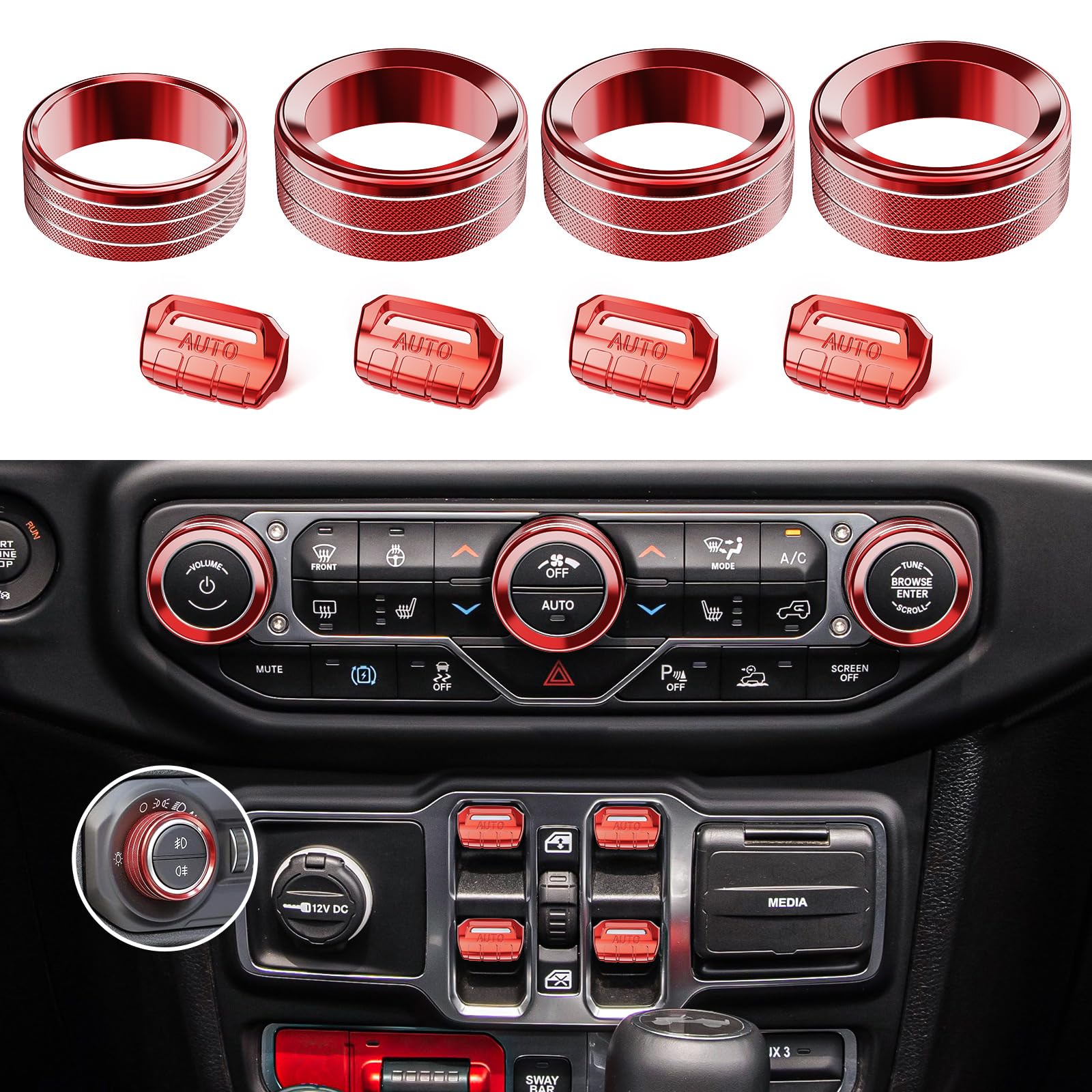 Diamooky 8Pcs Metal Button Knob Cover For Jeep Wrangler Jl Jlu 2018-2025 & Gladiator Jt Accessories Window Switch Button Cover V