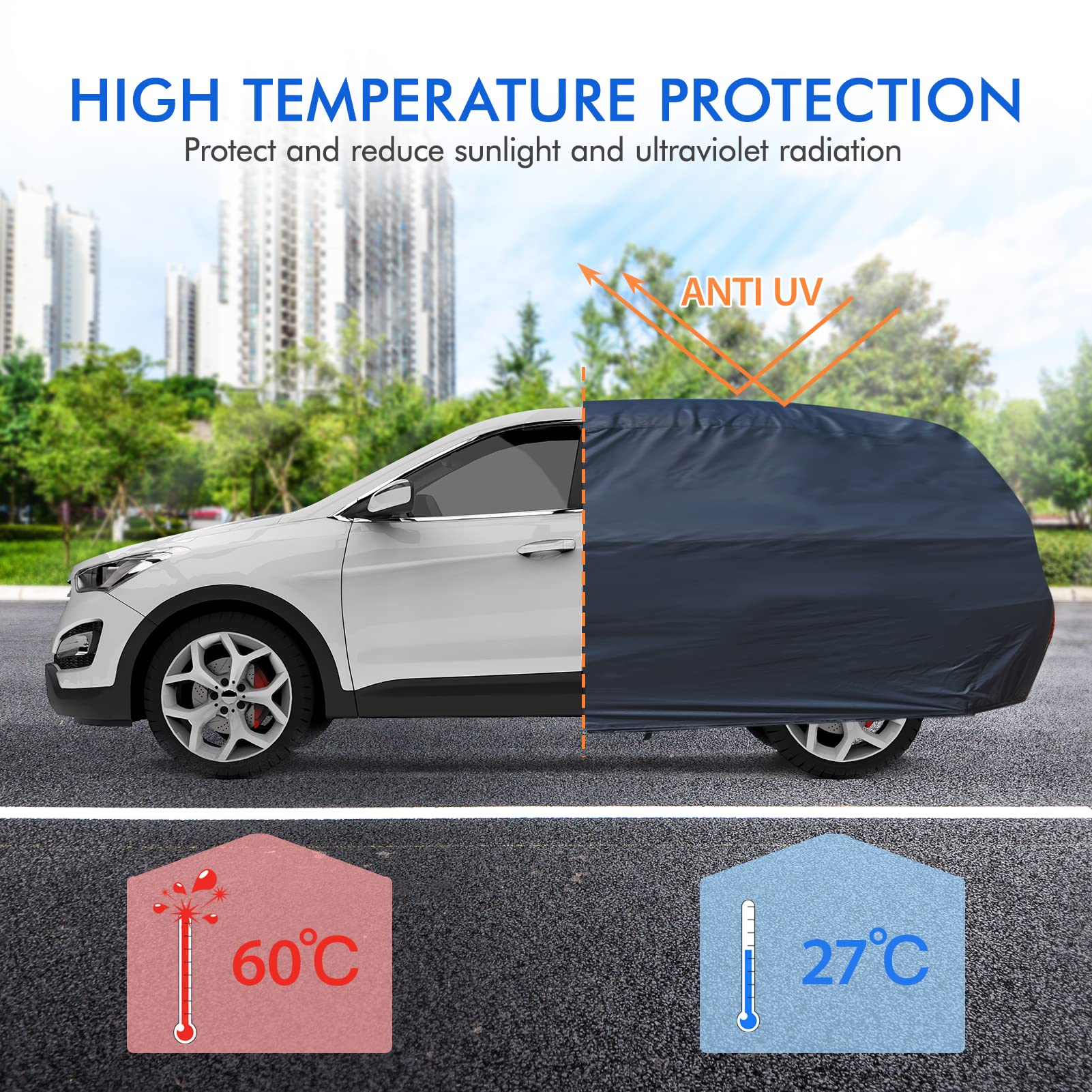Car Cover Waterproof All Weather For Automobiles, 6 Layers Outdoor Full Exterior Cover Rain Sun Uv Snowproof Protection With Zipper Cotton, Mirror Pocket For Suv (185-190 Inch)