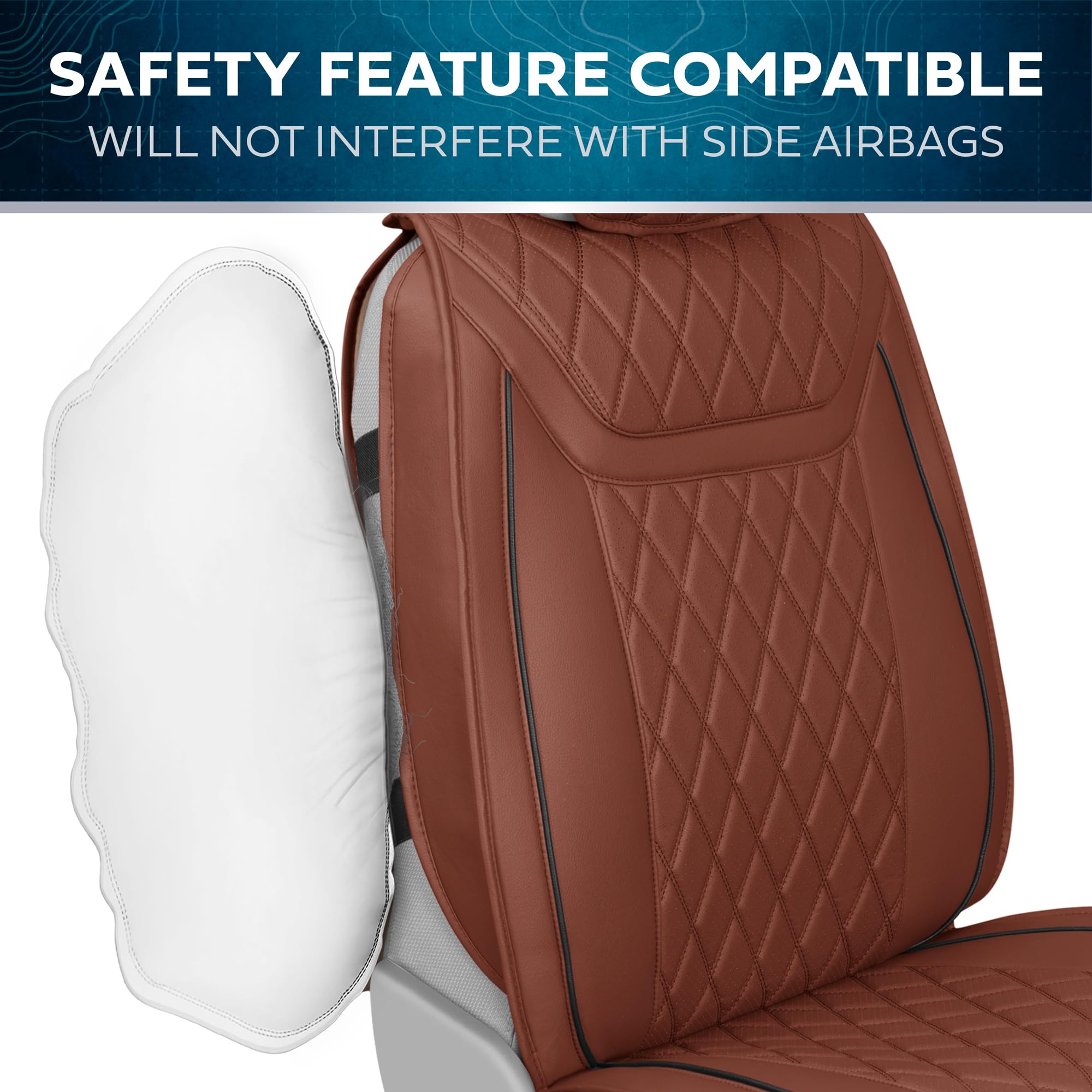 Motorbox Car Seat Covers – Ranch Leatherette Faux Leather Terracotta Seat Covers For Car – Diamond Stitched Cushioned Seat Protectors For Automotive Accessories, Trucks, Suv, Car – Full Set