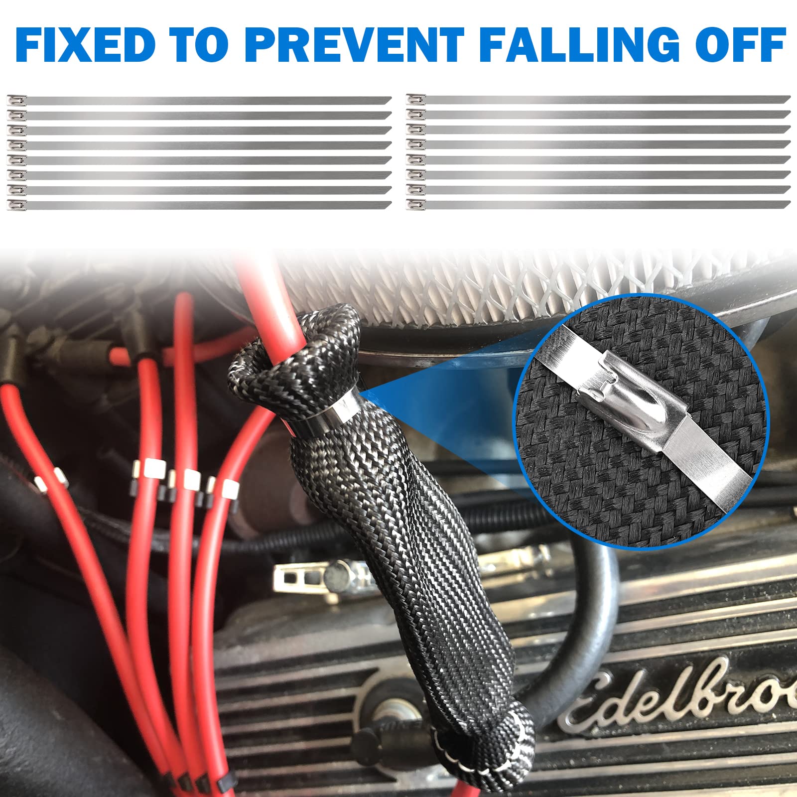 8Pcs Spark Plug Wire Boots Protector Sleeve Heat Shield Cover With 16Pcs Stainless Steel Wire Ties Kit 2500 Degree Spark Plug Wi