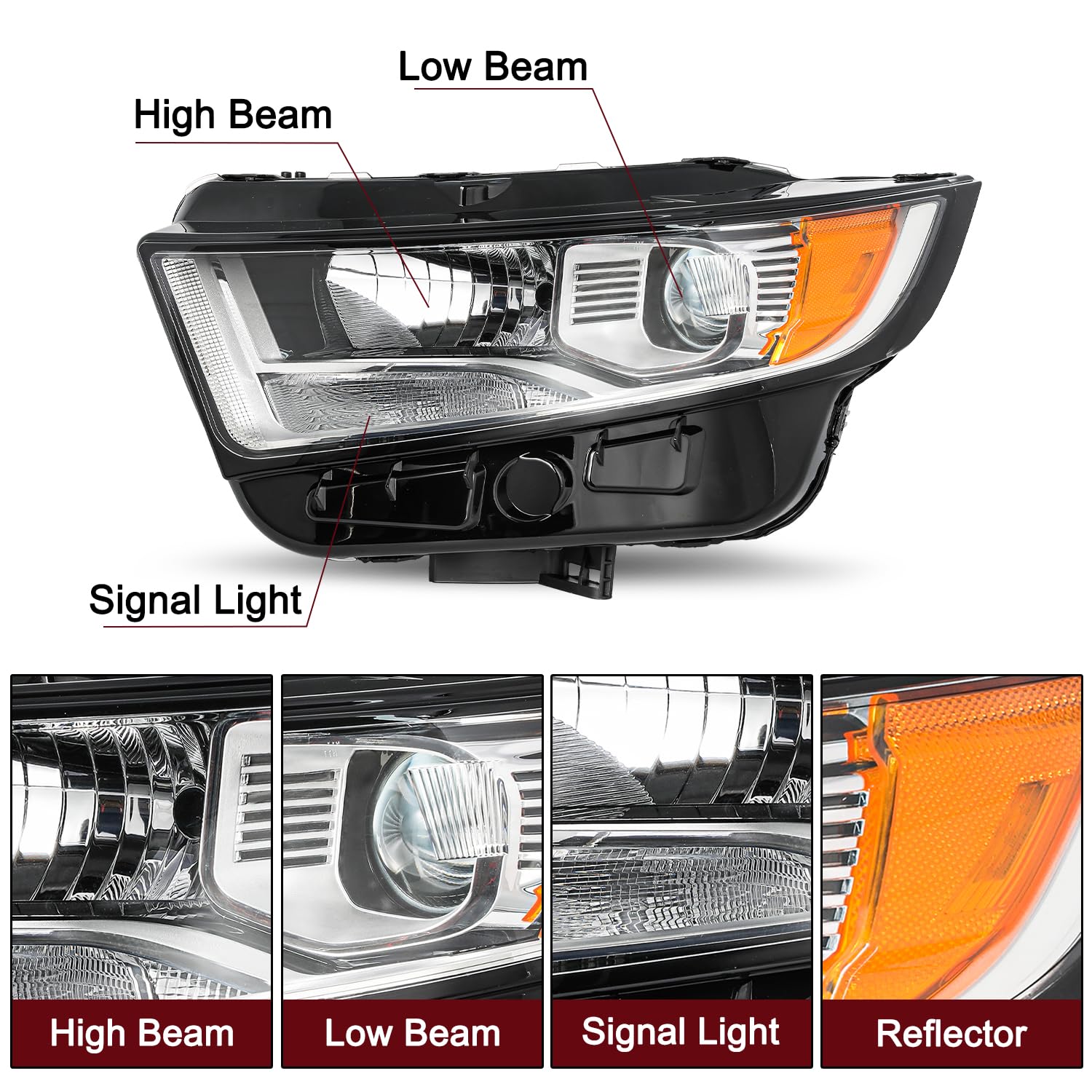 Jsboyat Headlights Fit For 2015 To 2018 Ford Edge Se/Sel/Sel Plus/Sport/Titanium Oem Projector Halogen Headlamp Assembly Left Driver&Right Passenger Side