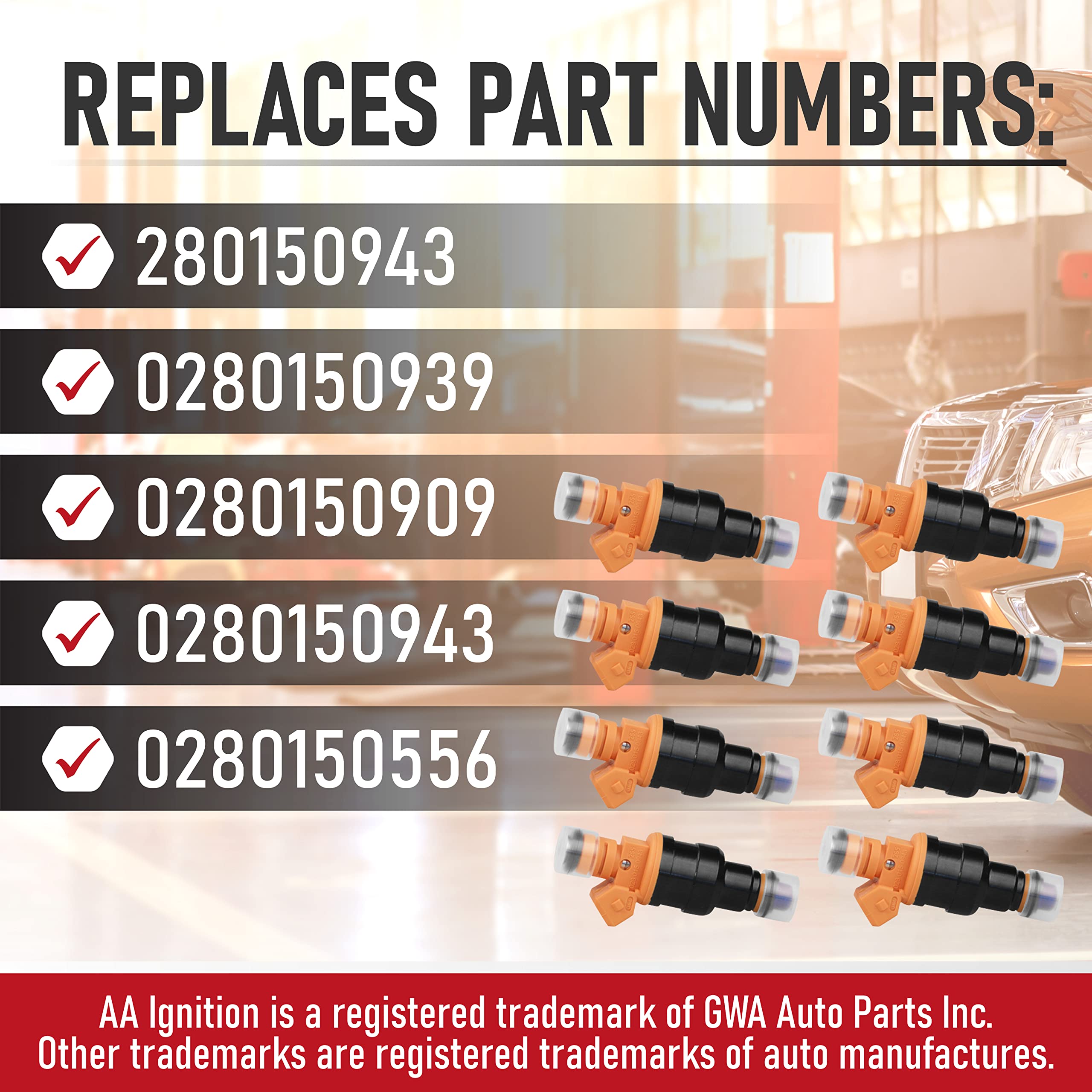 Fuel Injector Set Of 8 - Replaces Part 280150943, 0280150939, 0280150909 - Compatible With Ford, Lincoln, Mercury Vehicles - E250, F150, F250, F350, E350, Mustang - 4.6L, 5.0L, 5.4L, 5.8L