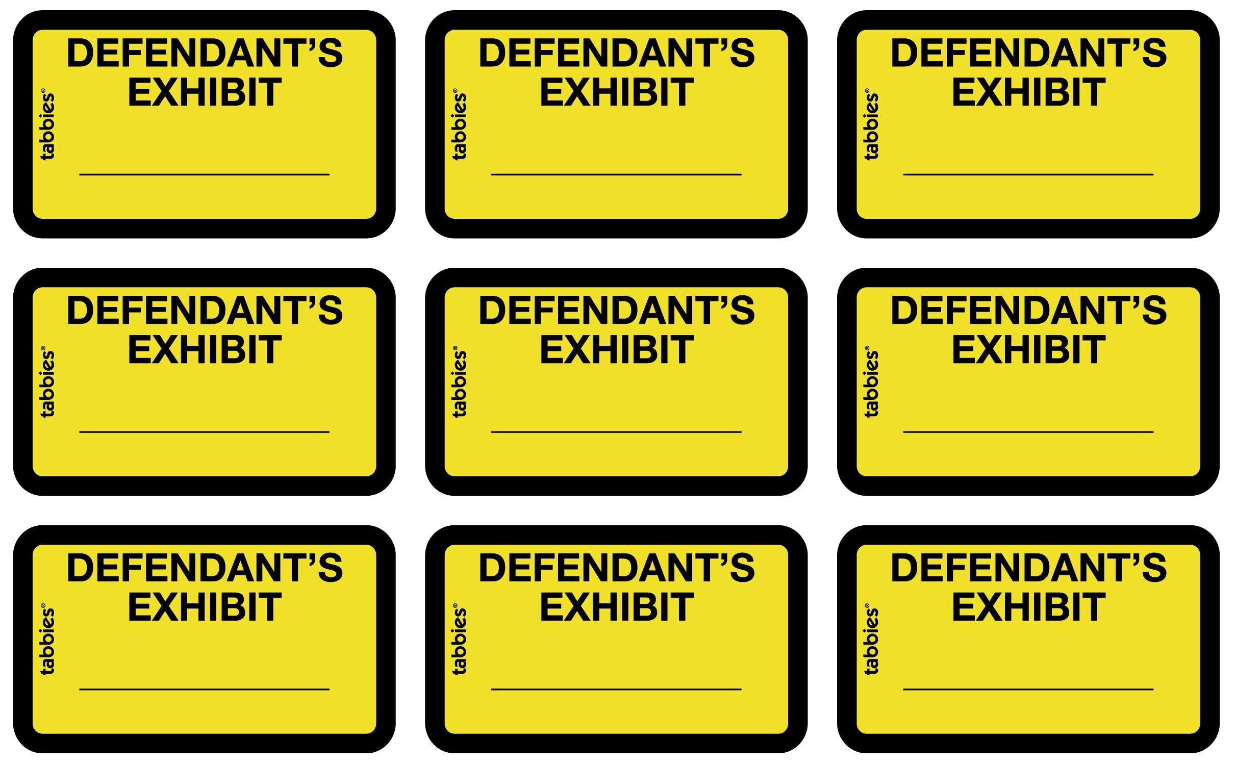 Tabbies Legal Exhibit Labels, Label: 1-5/8''W X 1''H, Sheet: 5-1/4''W X 3-1/4''H, Yellow, Defendant'S Exhibit'' 252 Labels/Pack