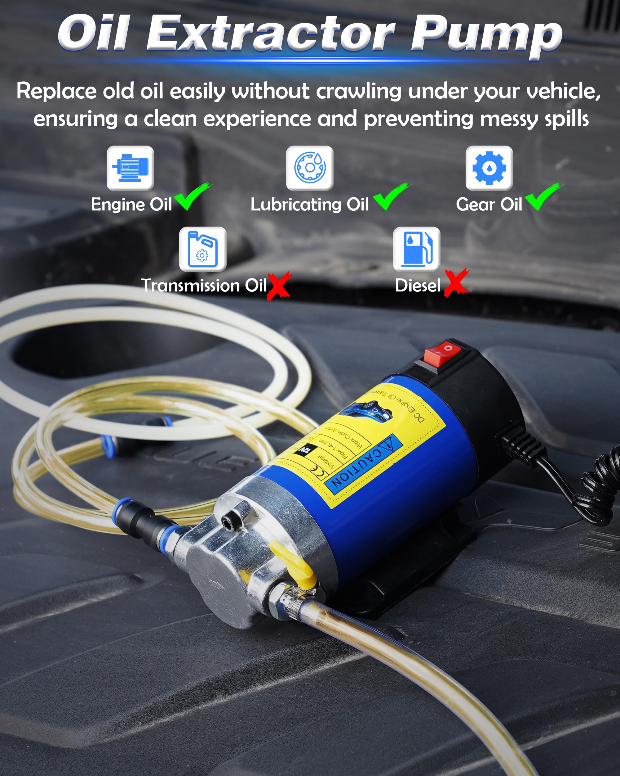 Faitio Oil Extractor Pump 12V 100W, Engine Oil Pump for Oil Change, Fluid Transfer Pump for Engine Oil, Gear Oil, Transmission F