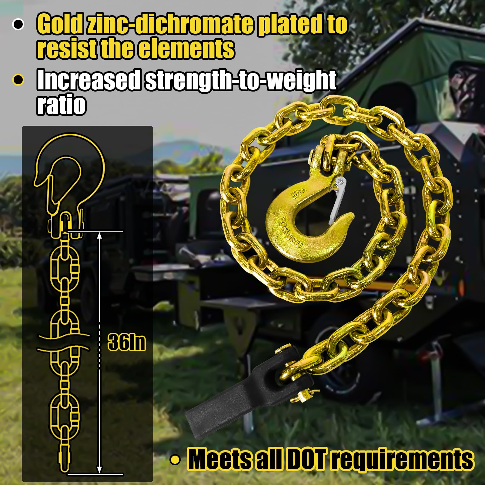 Fithoist G80 Trailer Safety Chain 36 Inch | Tow Chain With 5/16'' Clevis Snap Hook & Retainer | 2-Pack Heavy Duty Wll 21,000 Lbs