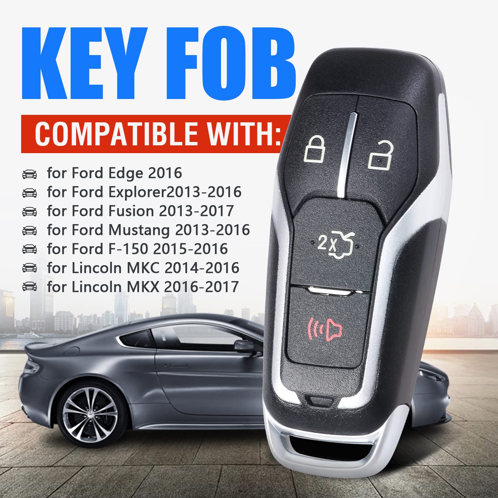 Keymall Remote Key Fob Case Shell Cover For Ford Edge/Explorer/Fusion/Mustang For Lincoln Mkc/Mkx(Fcc Id:M3N-A2C31243300 P/N:164