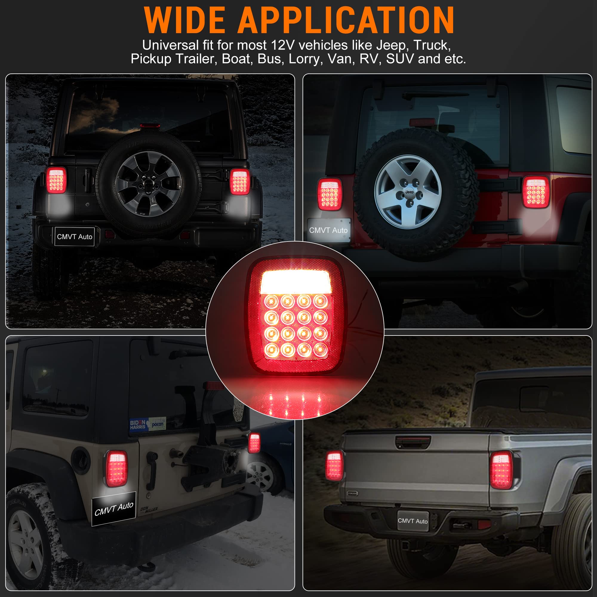 Cmvt Auto Tail Lights 38Led Universal For Jeep Wrangler Yj Tj Cj Truck Trailer Boat Rv Flatbed, Brake Stop Turn License Plate Ba
