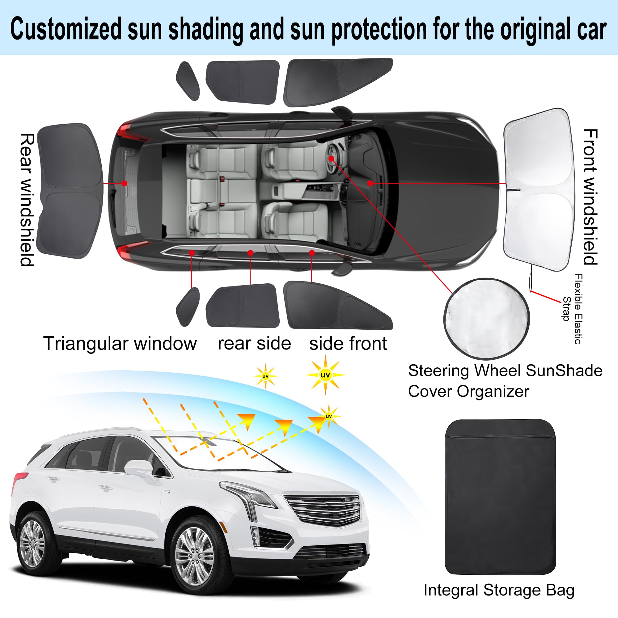TINGLU Window Shades for Cadillac XT5 2017-2025 Accessories Side Full Windows Cover Camping Rear Triangular Windshield Sun Shade