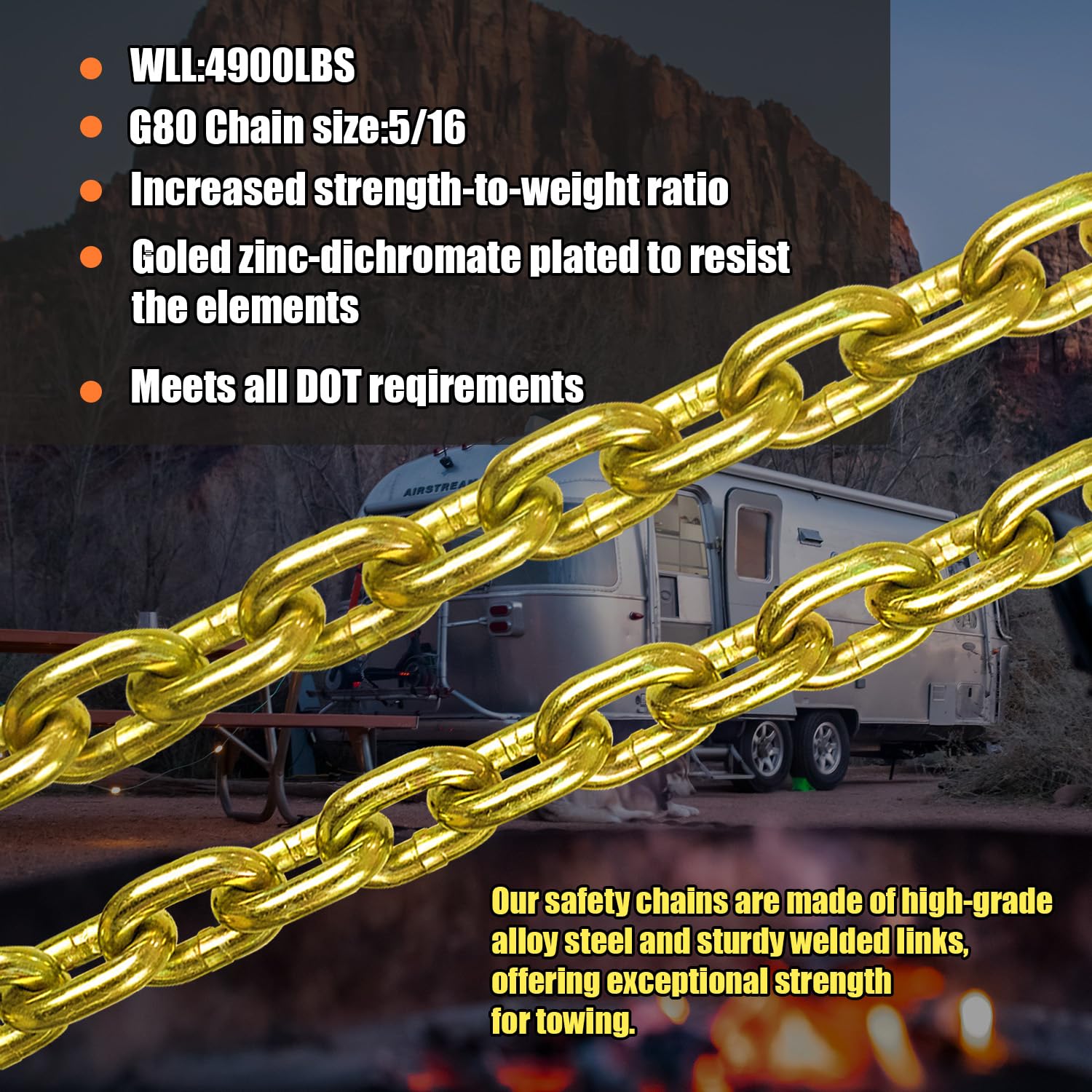 2-Pack Grade 80 Trailer Safety Chain 36 Inch with 5/16'' Clevis Snap Hook Heavy-Duty Transport Chain WLL 21,000 lbs for Towing