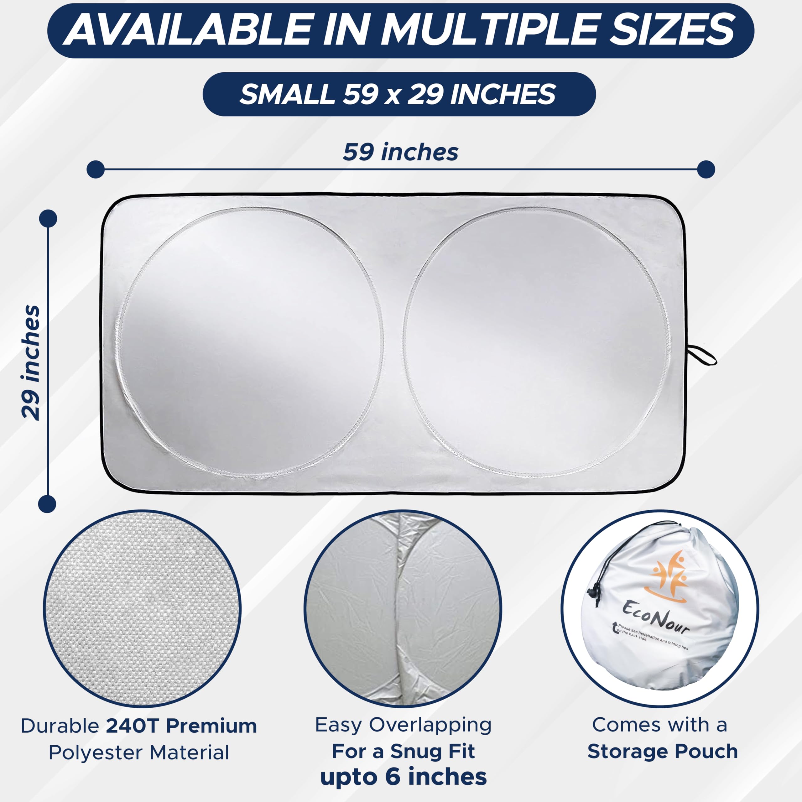 Econour Car Sun Shade Windshield | Reflective Car Window Sun Shades For Ultimate Dashboard Protection | Foldable Car Interior Ac