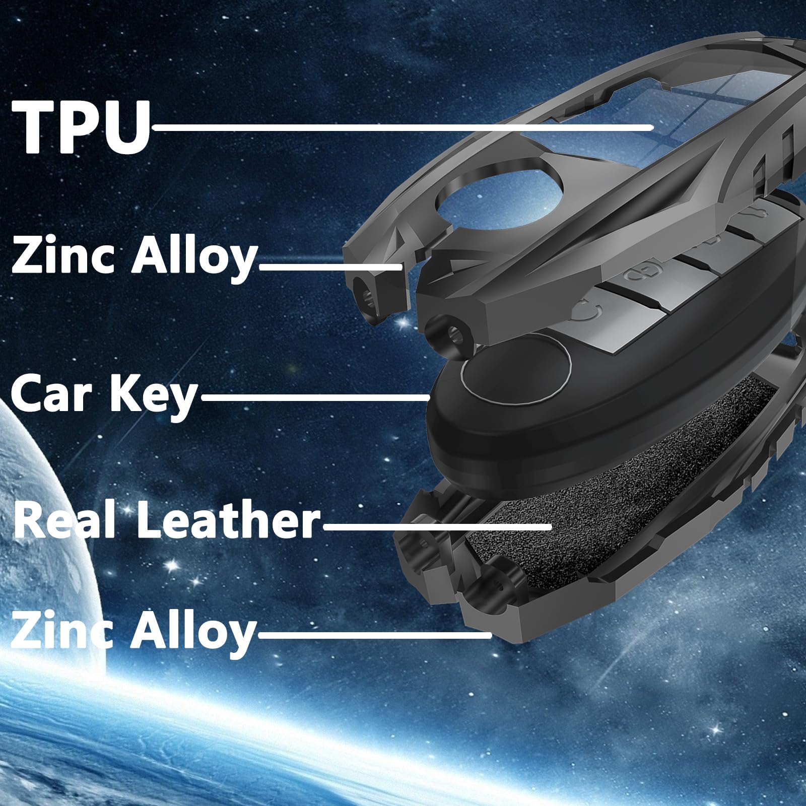 Ocezbiis For Nissan Key Fob Cover,Keychain,Zinc Alloy Protection Car Key Case For Altima Maxima Rogue Armada Pathfinder Morano V