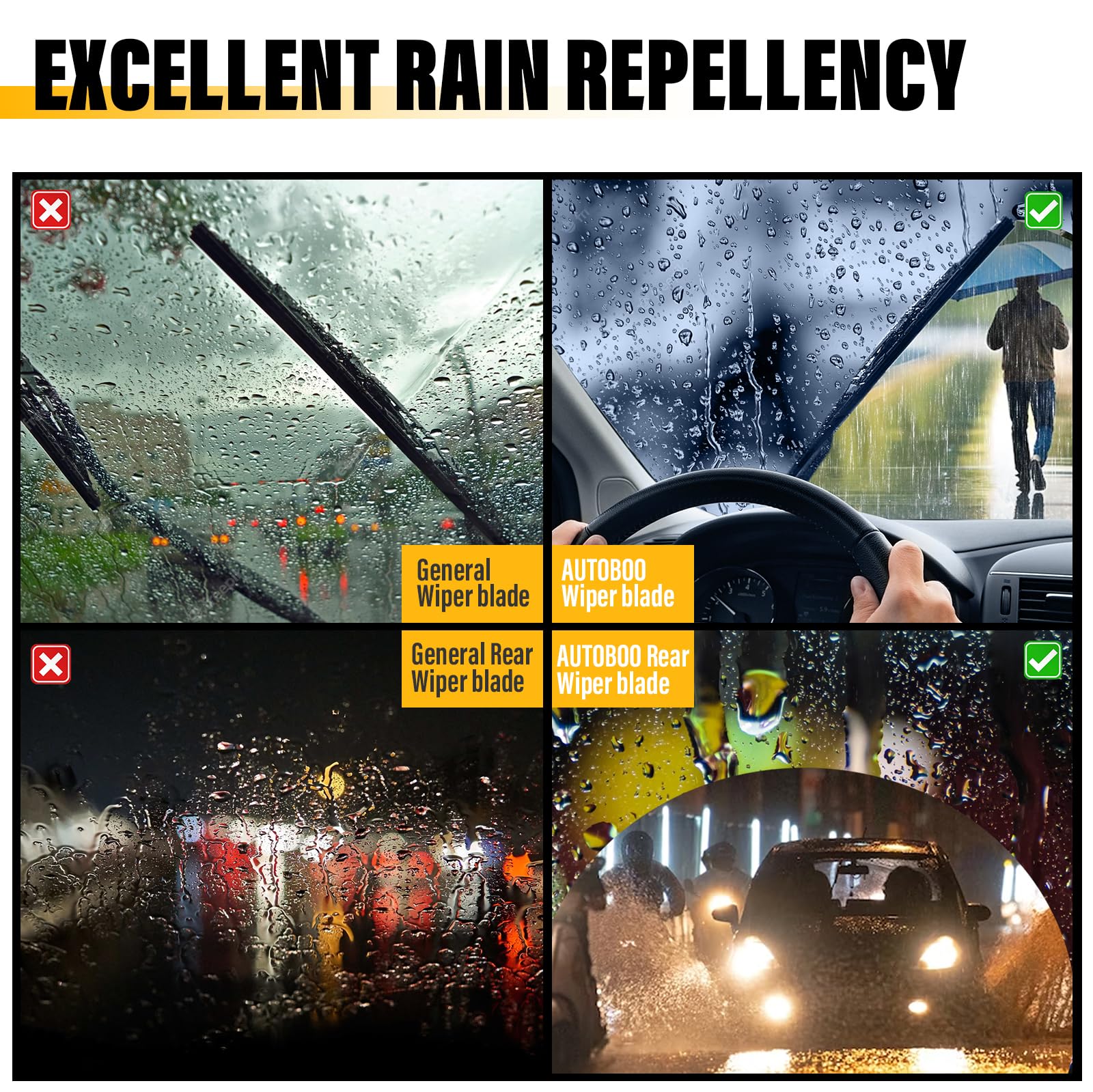 Autoboo Replacement For Jeep Wrangler Front Windshield Wiper Blades 2007-2017- Wiper Blade 15 +15 Inch (Set Of 2)