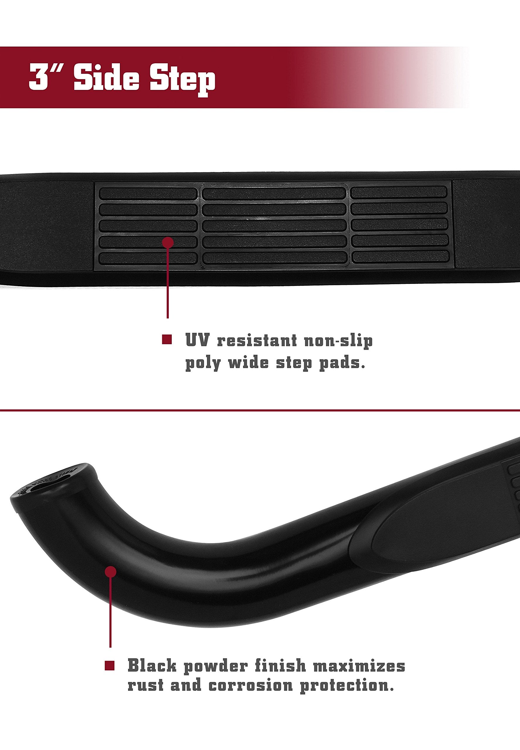 TAC Side Step Fit 2015-2024 Ford F150 Regular Cab | 2017-2024 Ford F250/F350/F450/F550 Super Duty Regular Cab 3'' Black Nerf Bar