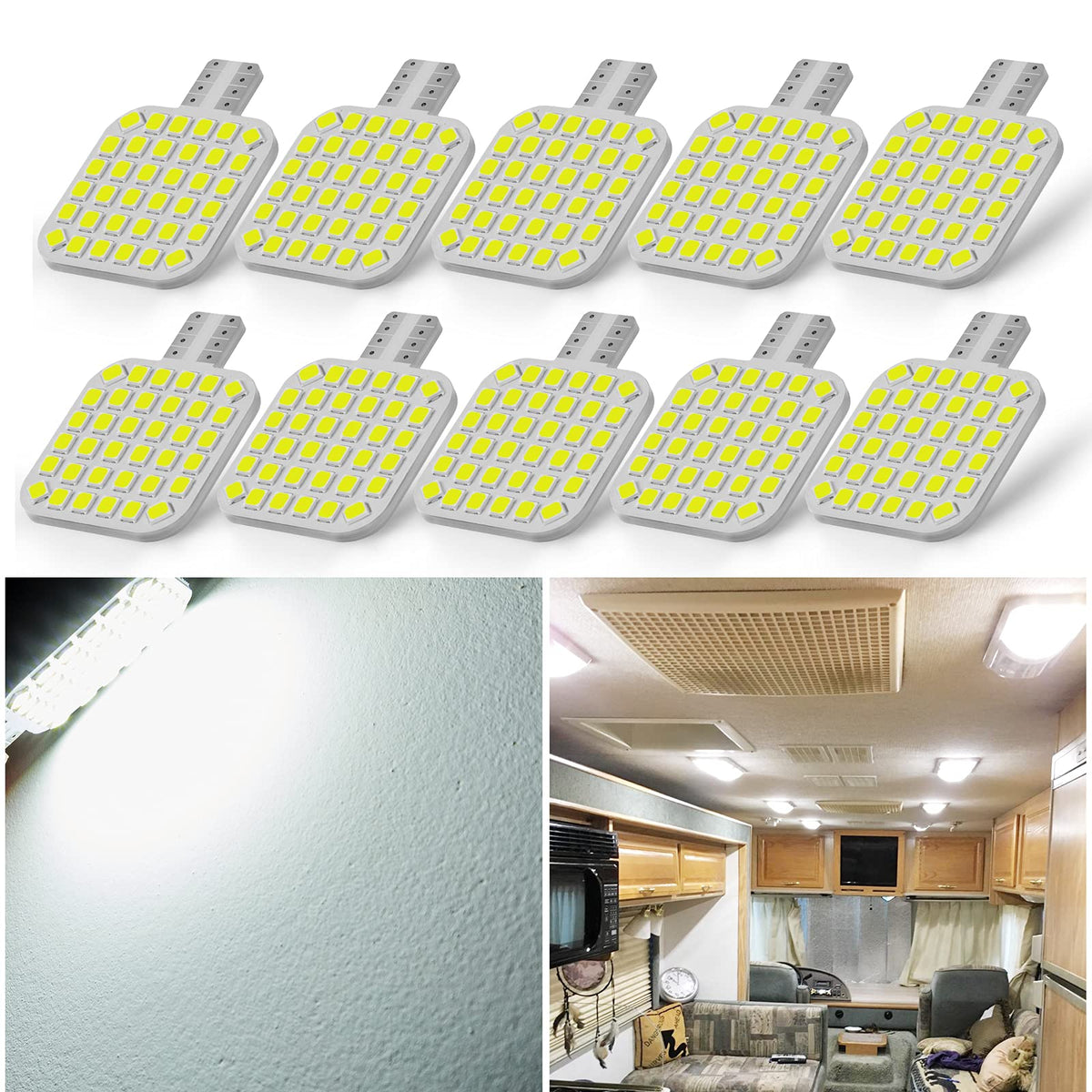 Brishine 10Pcs 921 Interior Led Light Bulbs For Rv, Super Bright 36-Smd 6000K White T10 922 912 194 Led Bulbs Replacement For Camper Trailer Motorhome Marine Boat Indoor Ceiling Dome Lights(12V Dc)