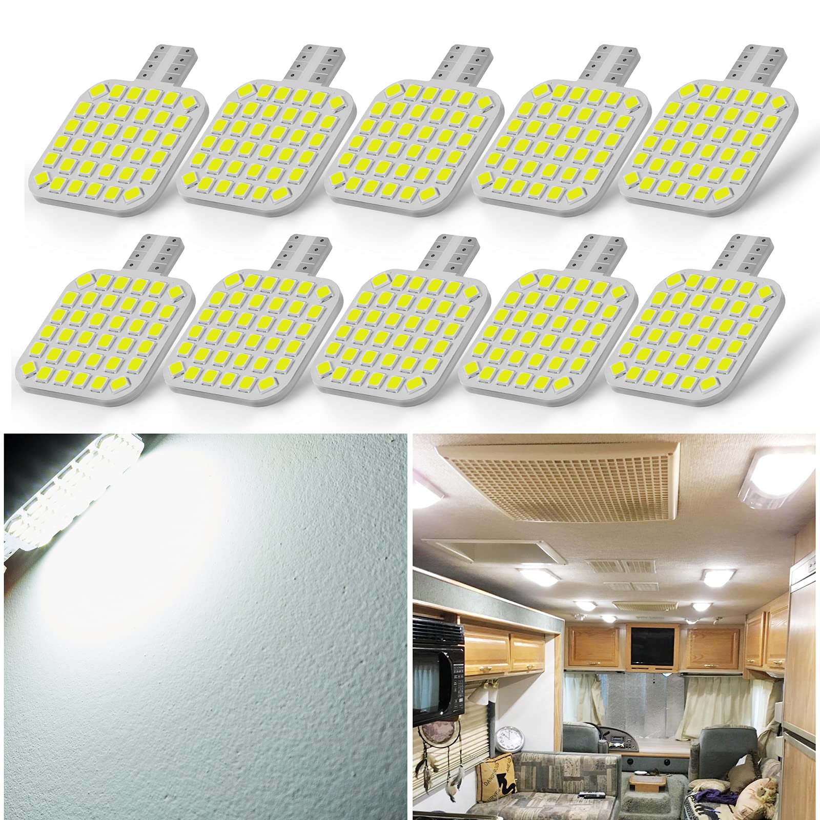Brishine 10 Pcs 921 Interior Led Light Bulbs For Rv, Super Bright 36-Smd 4500K Natural White T10 922 912 194 Led Bulbs For Camper Trailer Motorhome Marine Boat Indoor Ceiling Dome Lights(12V Dc)