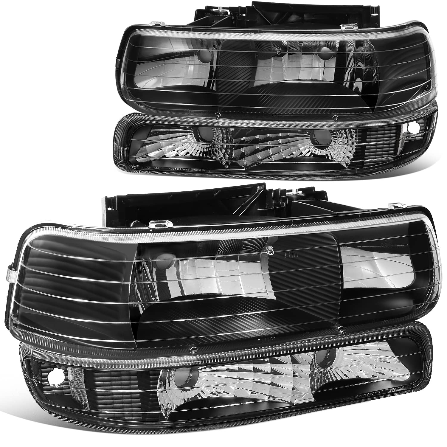 Dna Motoring Hl-Oh-Cs99-4P-Bk-Cl1 Black Housing Headlights Compatible With 99-02 Silverado 00-06 Suburban/Tahoe Bottom Bumper Li