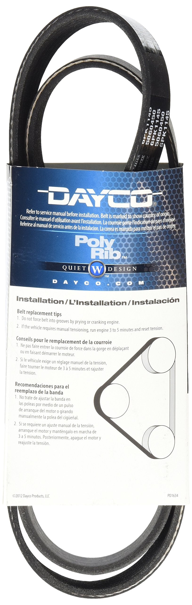 Dayco 5060450 Serpentine Belt Black, Size:- Effective Length: 45.08 inches ; Top Width: 0.82 inches ; Thickness: 0.17 inches
