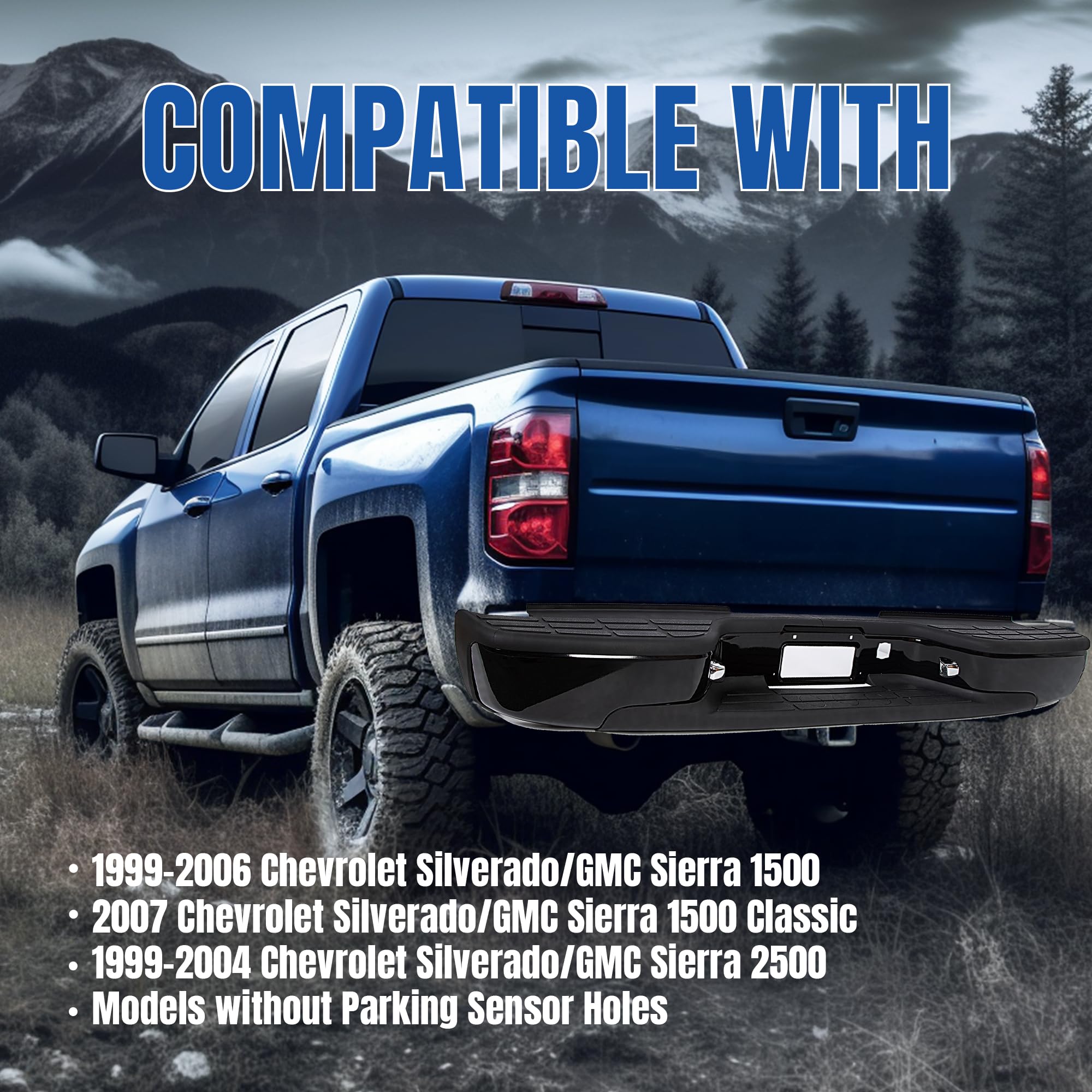 KUAFU Rear Step Bumper Compatible With 1999-2007 Chevy Chevrolet Silverado GMC Sierra 1500 2500 Classic Replacement for GM110312