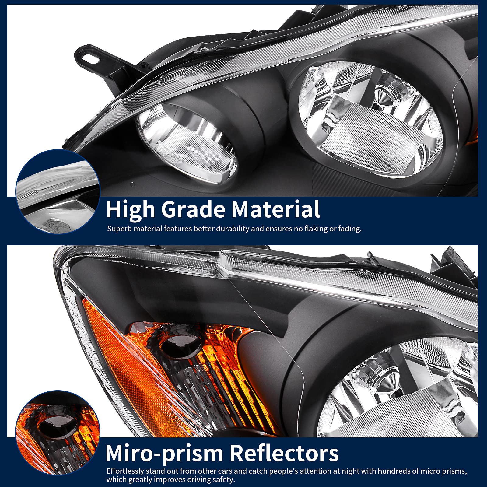 Autosaver88 Headlight Assembly Compatible With 2003 2004 2005 2006 2007 2008 Corolla Replacement Headlamp Pair Black Housing Amb