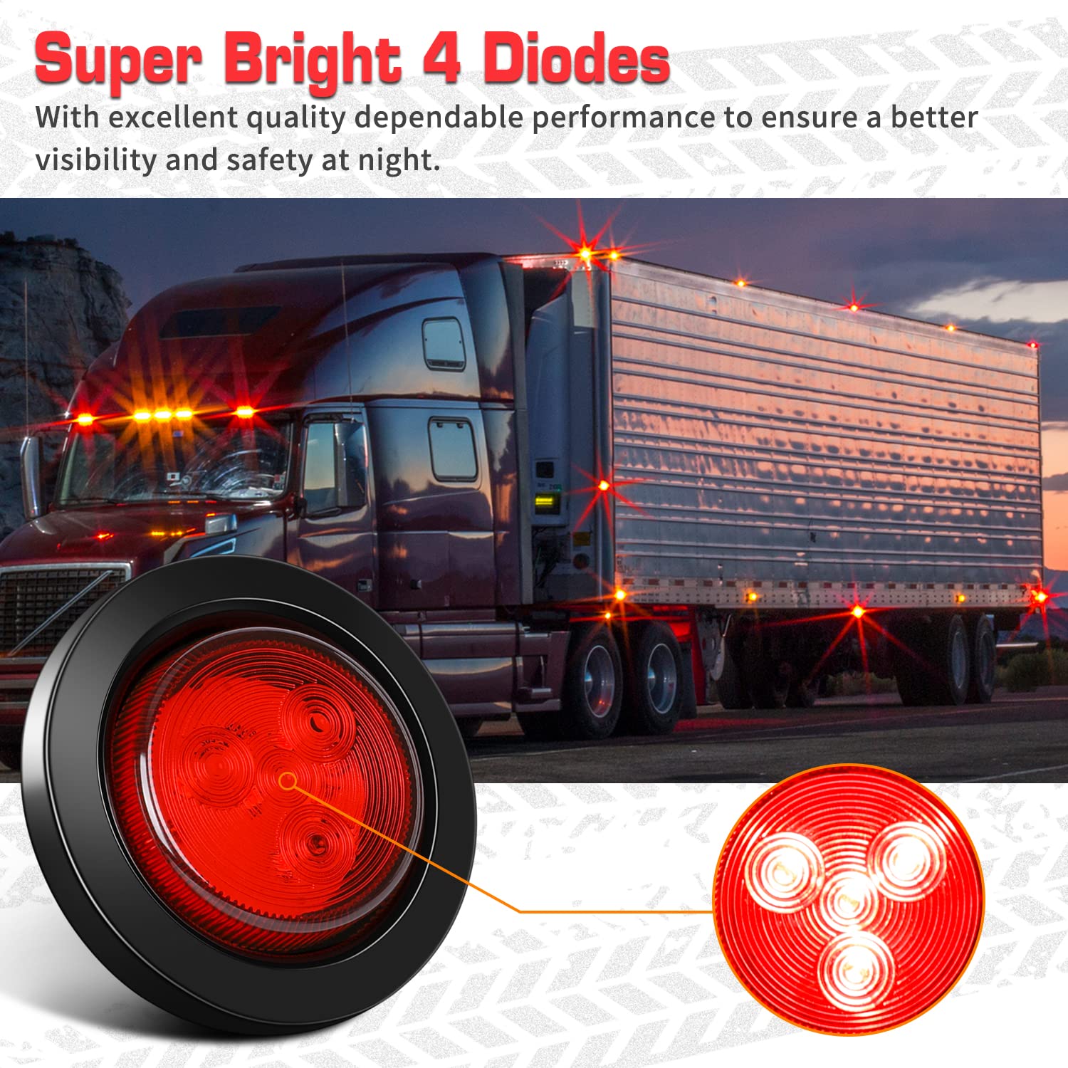 10 Pack (5 Amber + 5 Red) 2'' Round Led Side Marker Light, Super Bright 12-24V Grommet Flush Mount 4 Led Clearance Marker Lights