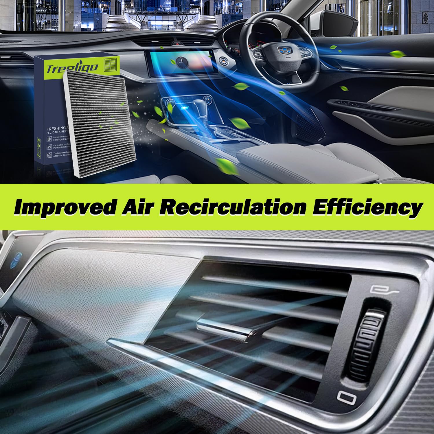 Treeligo Cf10364 Cabin Air Filter Compatible With Chrysler 300,For Dodge Challenger Charger Magnum,Coconut Shell Activated Carbo