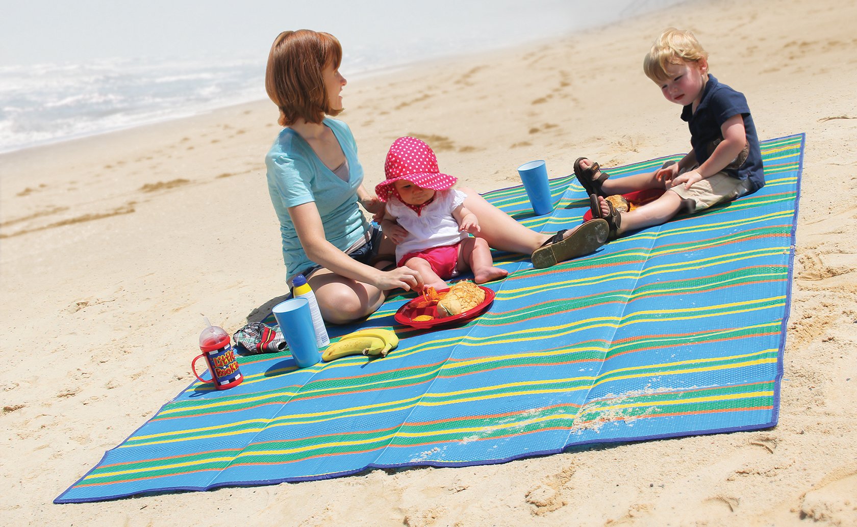 Camco Handy Mat With Strap, Perfect For Picnics, Beaches, Rv And Outings, Weather-Proof And Resistant (Blue/Green - 60'' X 78'')