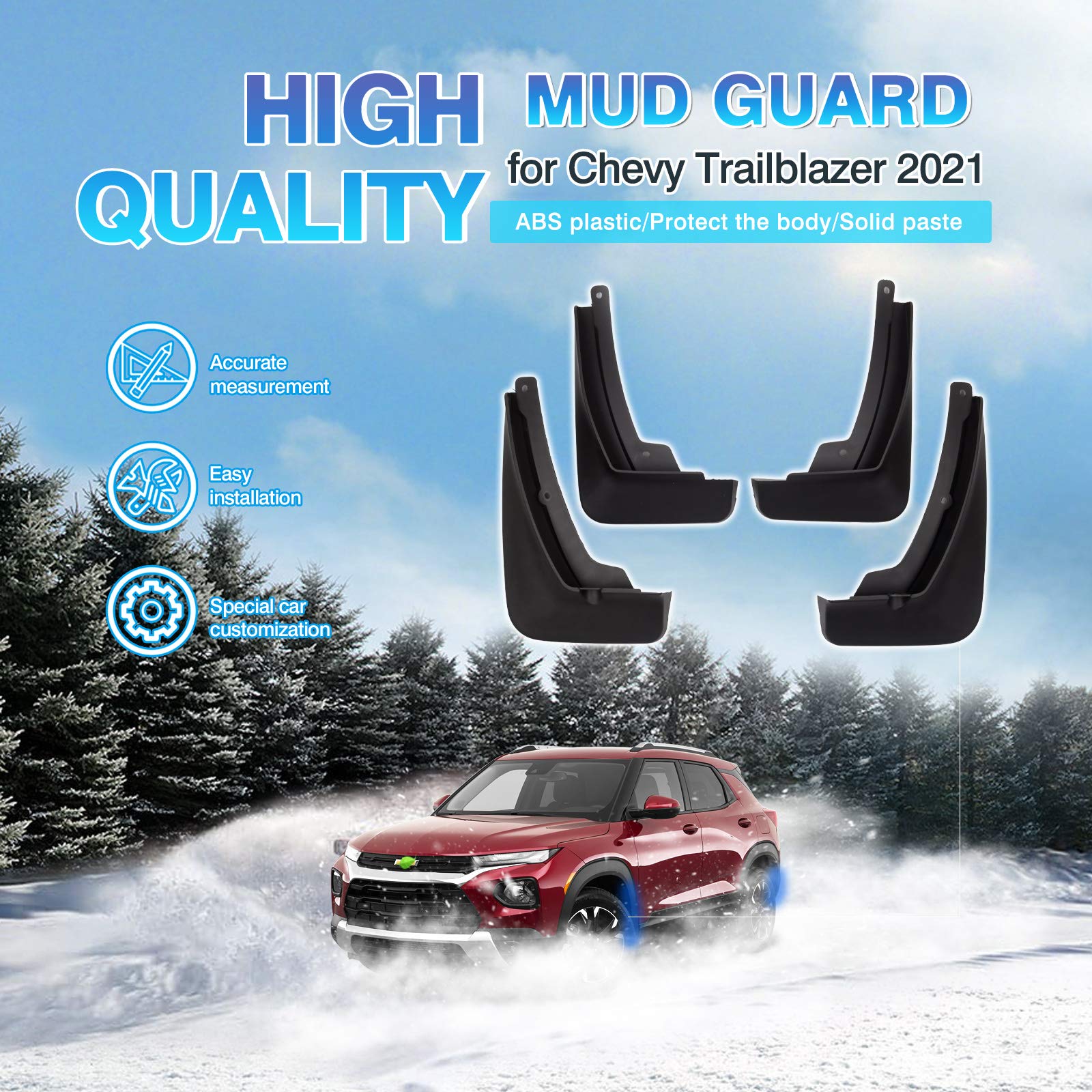 Autorder Mud Flaps Splash Guards For Chevy/Chevrolet Trailblazer 2021 2022 2023 2024 2025 Accessories Mudflap Fender Flares Fron