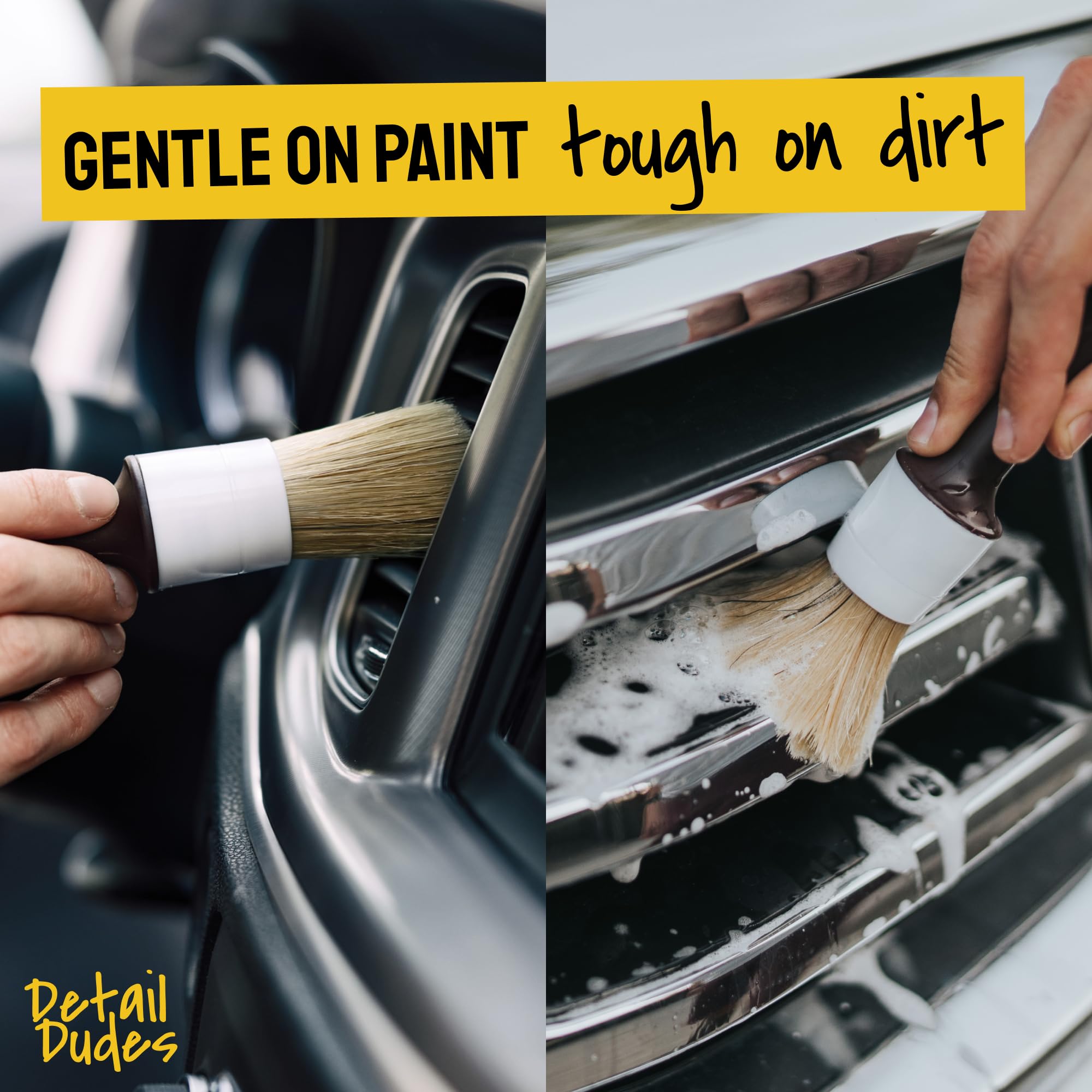 Detail Dudes Soft Boars Hair Car Detailing Brush Set For Washing (6 Pack) - Interior Car Detailing Kit - Automotive Interior Dus