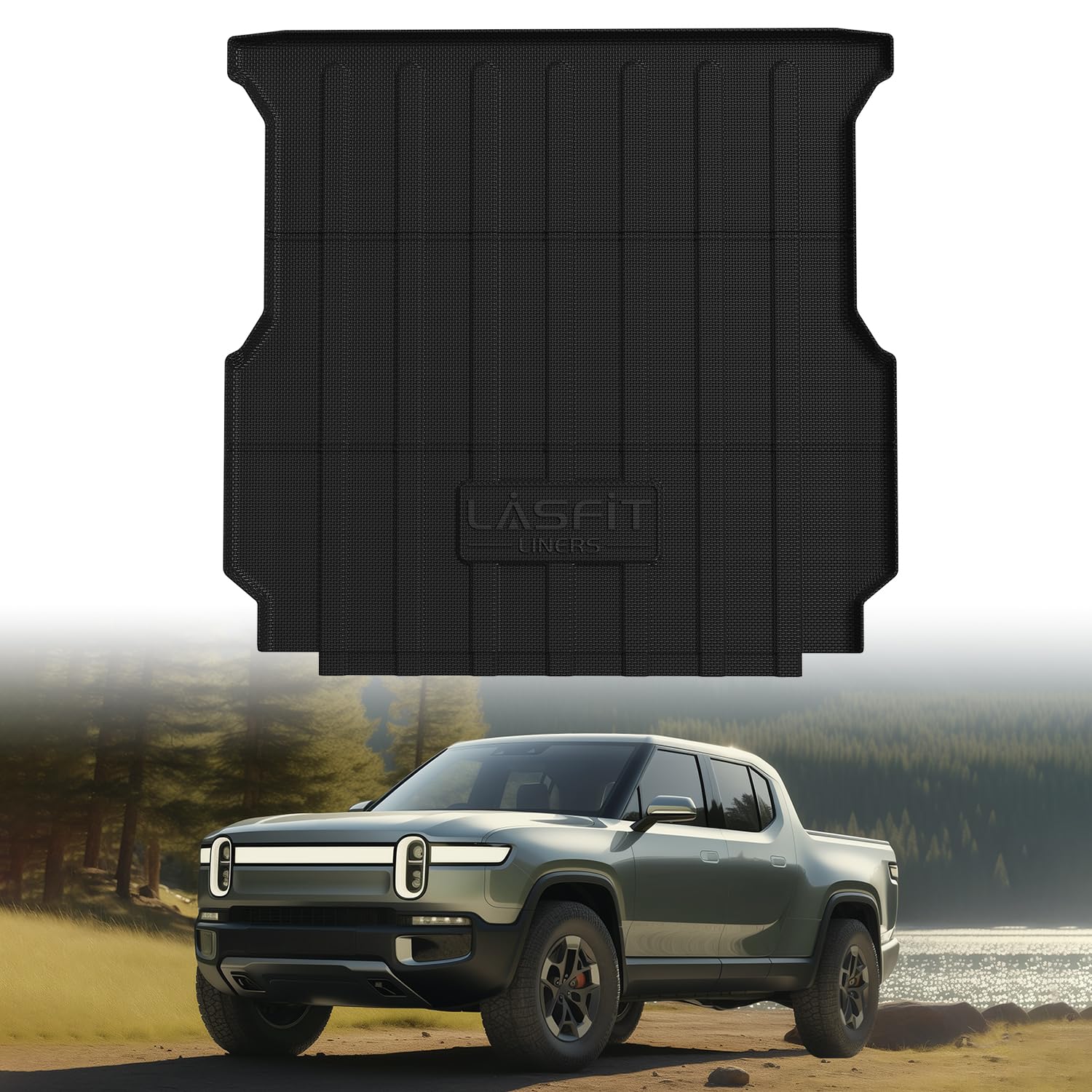 Lasfit Bed Mat For Rivian R1T 2025 2024 2023 2022 Car Bed Floor Liner(No Fit Drop-In Bed Liner), All Weather Tpe Truck Bed Mat -