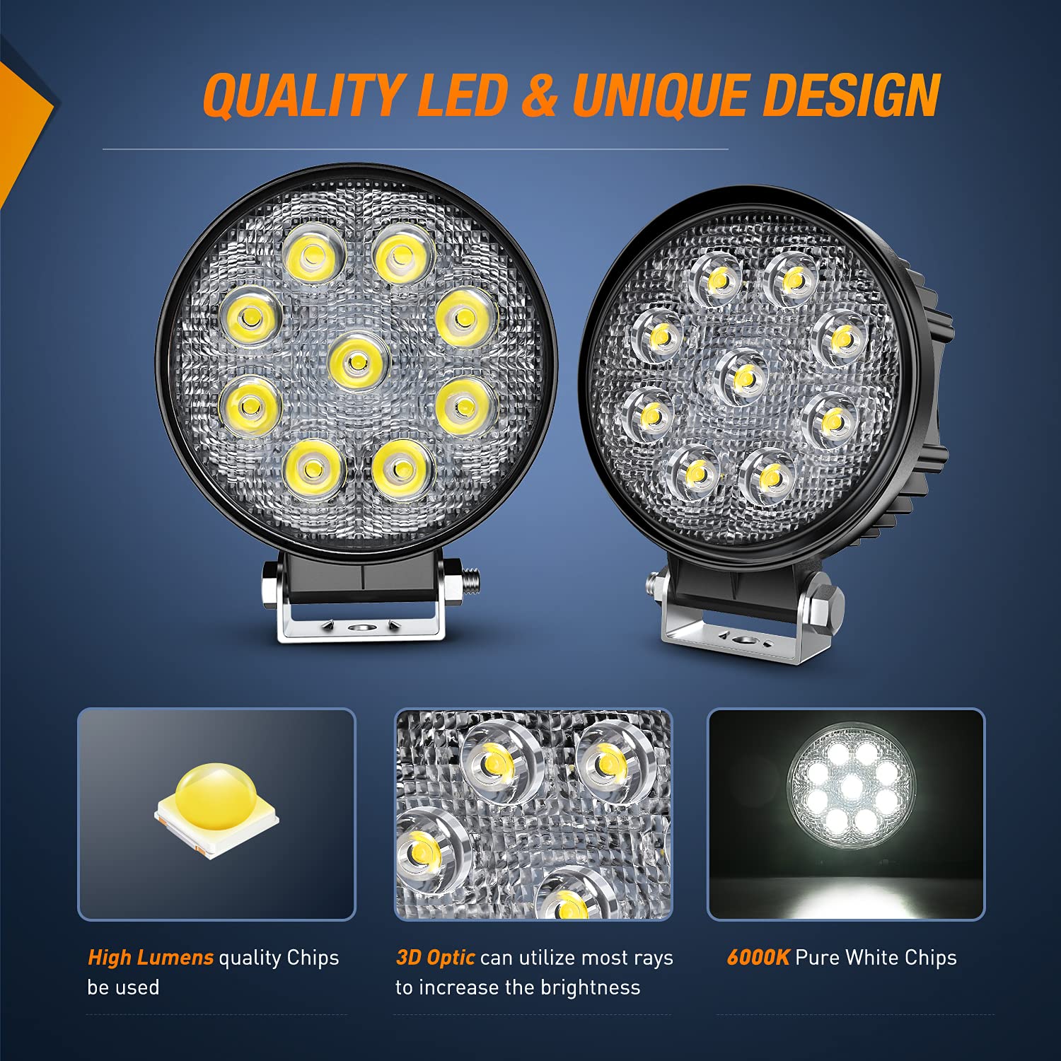 Nilight 15016F-C Led 4Pcs 4.5'' 27W 3000Lm Round Flood Light Pod Off Road Fog Driving Roof Bar Bumper For Jeep,Suv Truck, Hunter