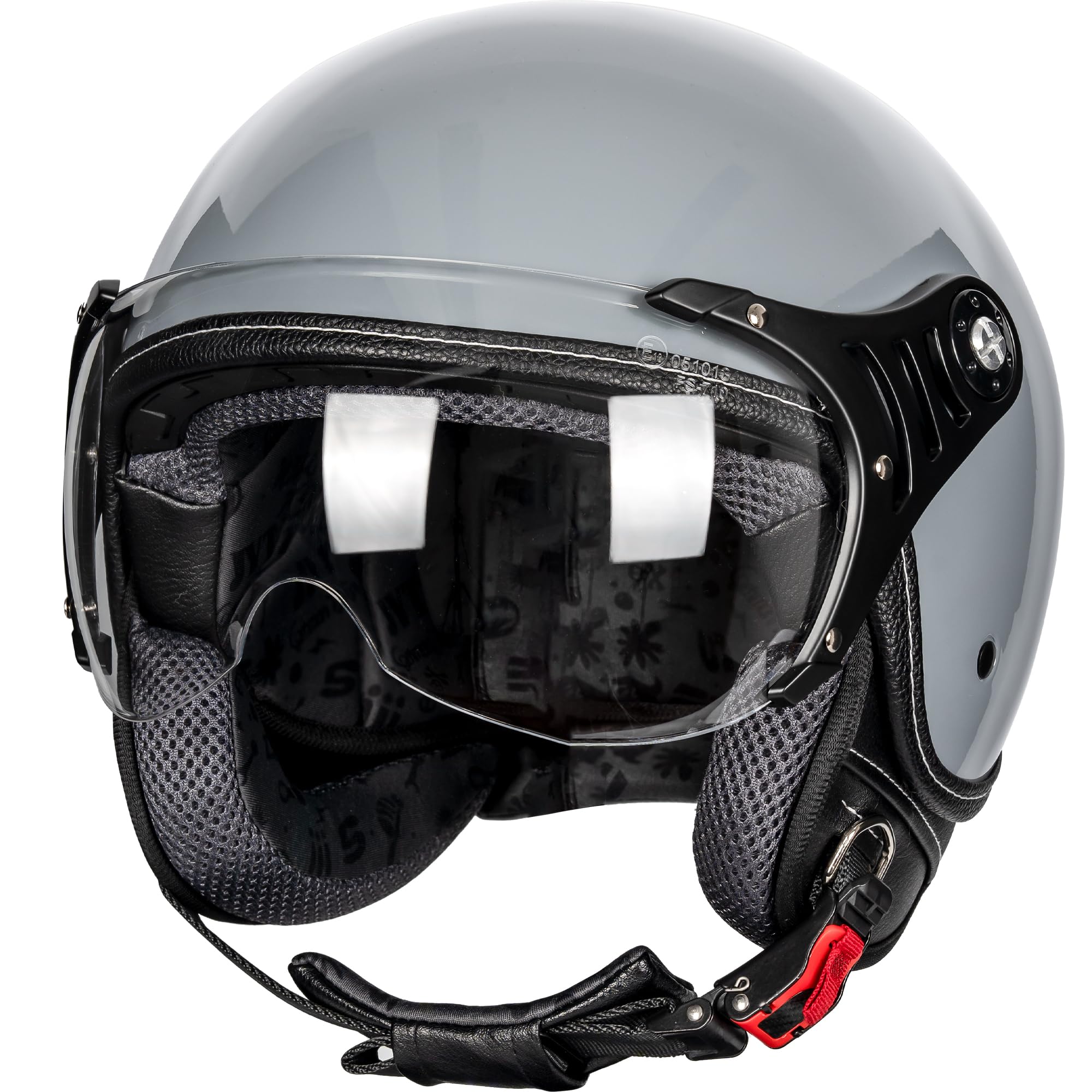 Yesmotor 3/4 Motorcycle Helmets Retro Open Face Scooters Helmet with Clear Visor for Men and Women- DOT Approved(Gray,S)