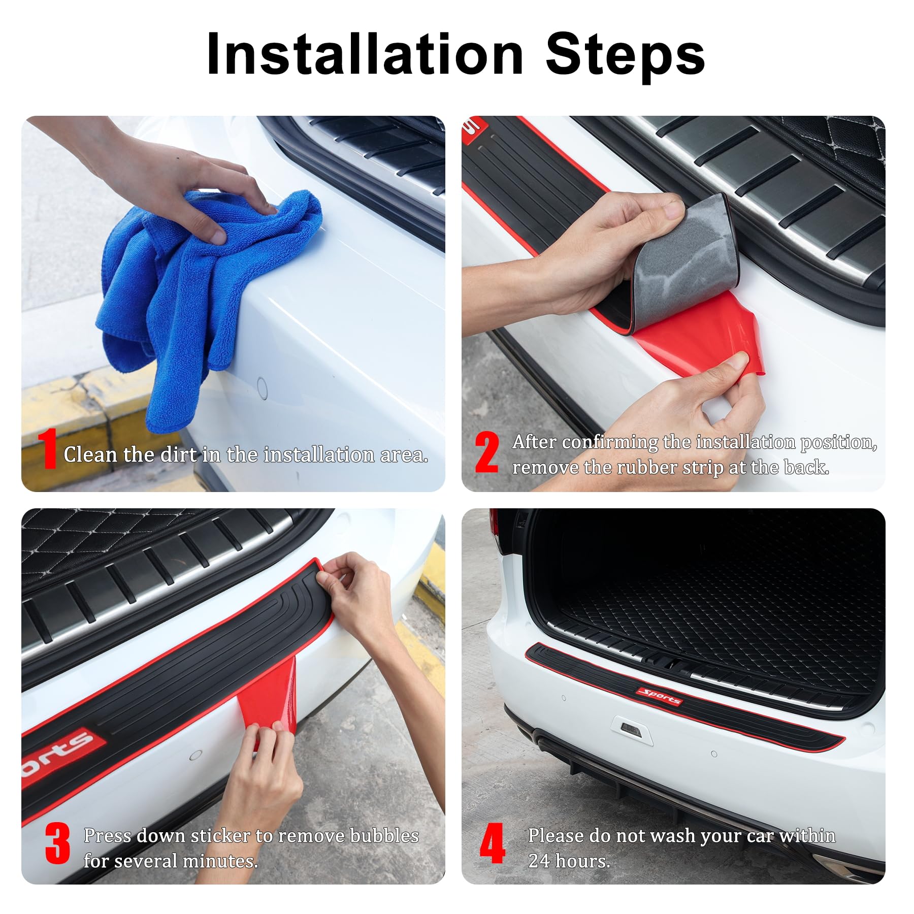 Singaro Car Rear Bumper Protector, 41Inch X3.5Inch Car/Suv Universal Rubber Anti-Scratch Trunk Exterior Accessories(Black-White-