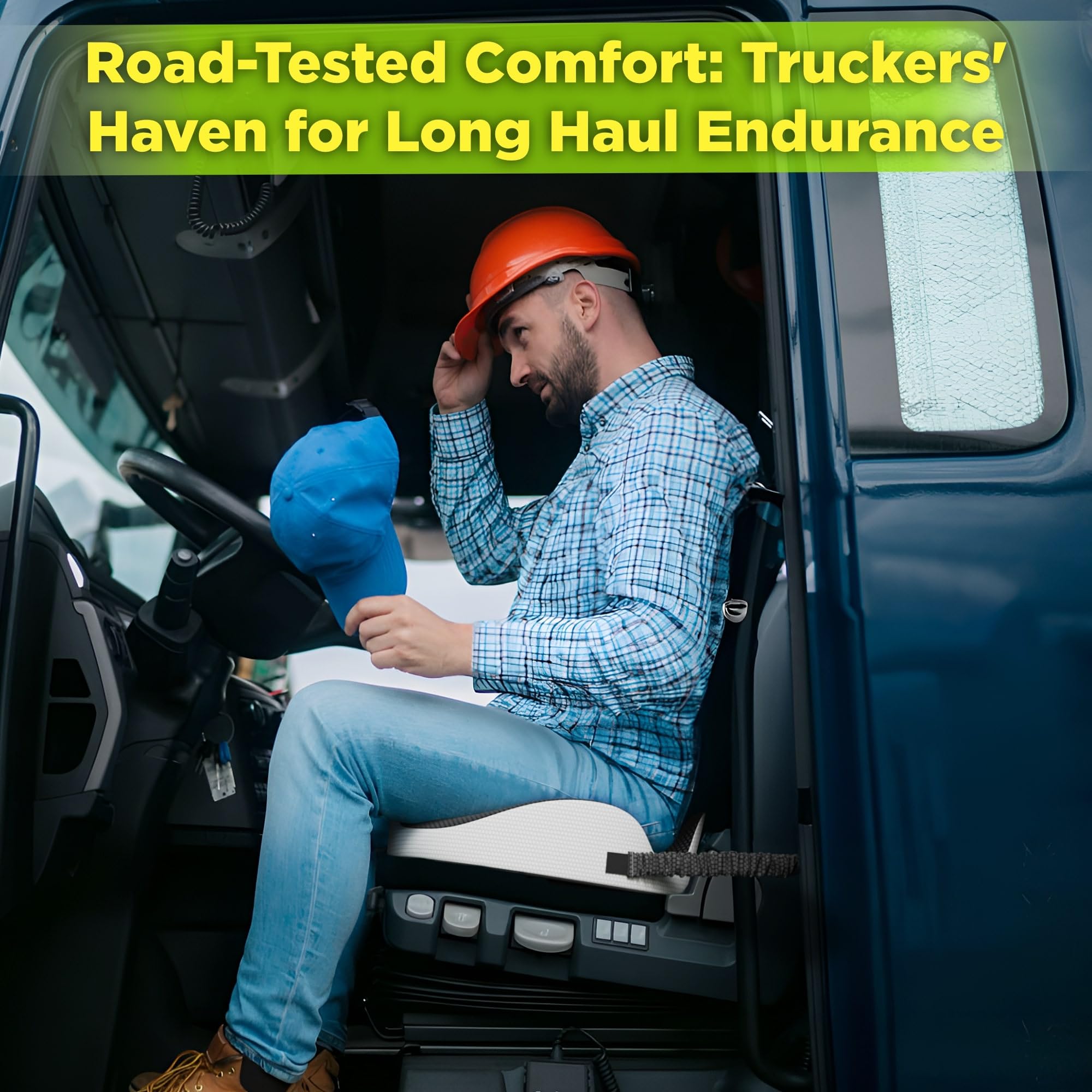 Truck Seat Cushion For Truck Driver Seat Cushion - Upgraded Back Support, Thick And Firm Memory Foam, Pain Relief For Hours Of D