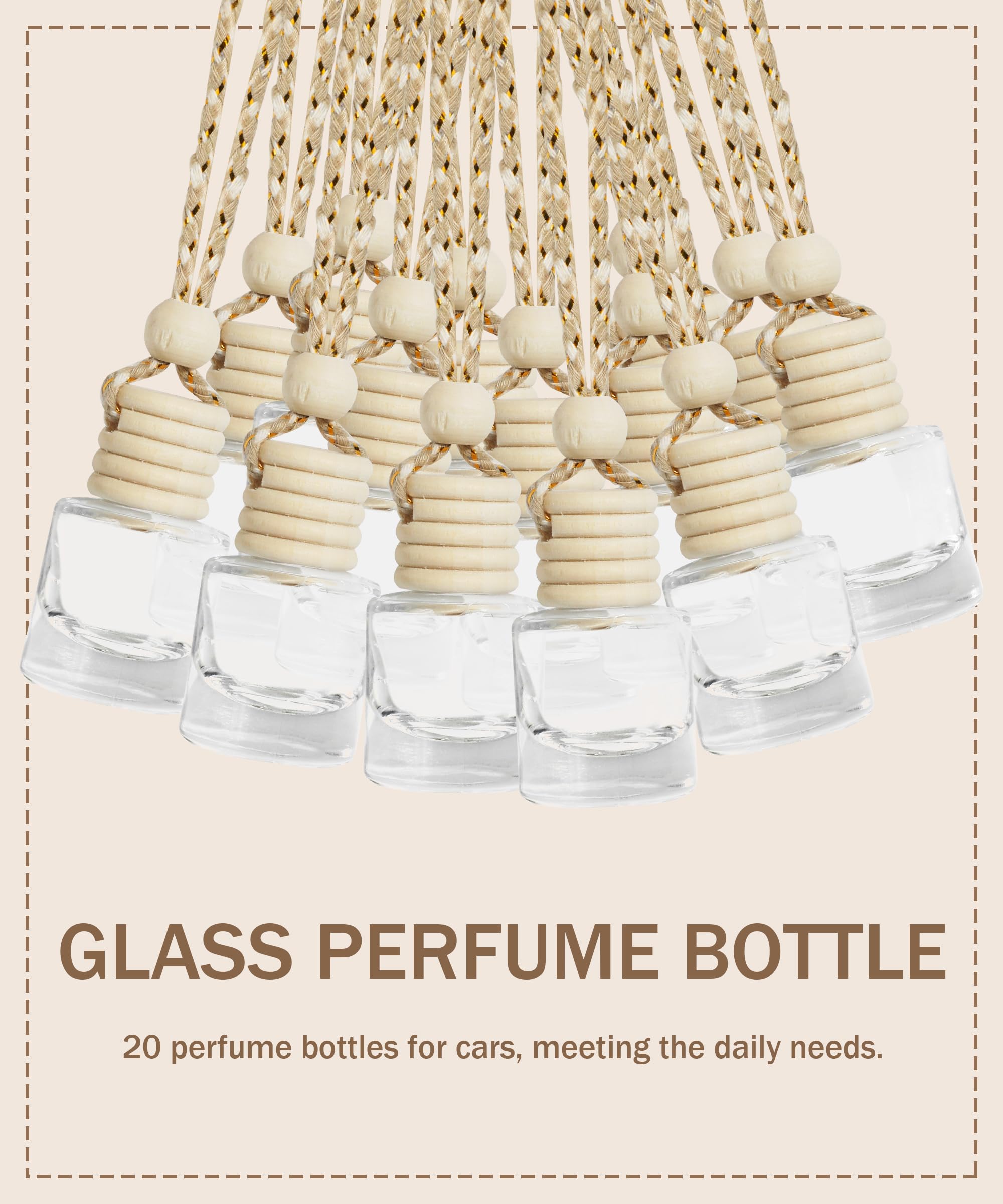 Esewalas 20 Pcs Car Air Fresheners, Hanging Diffuser Empty Glass Perfume Bottles, Aromatherapy Fragrance Perfume Pendant Glass V