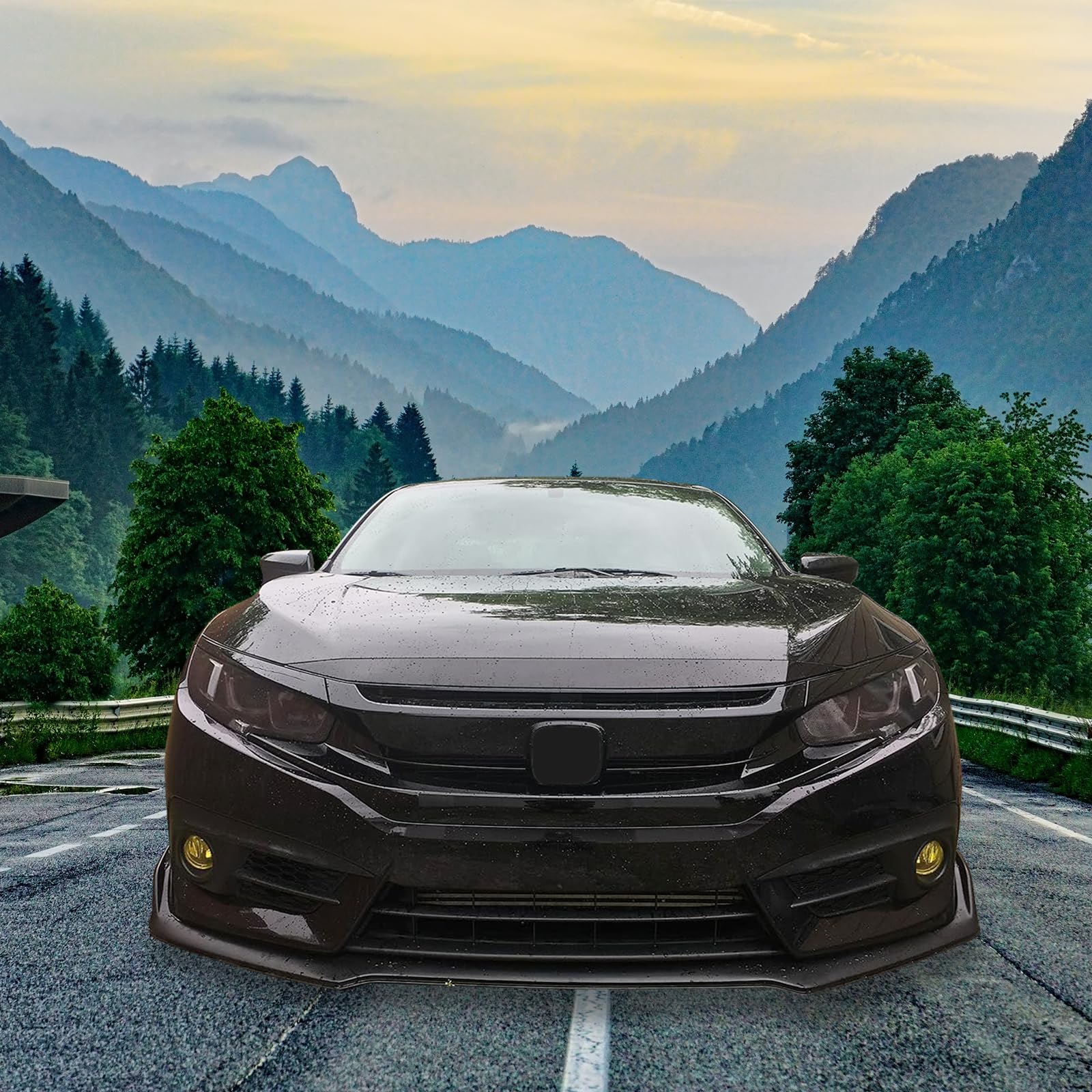 IKON MOTORSPORTS Glossy Black Front Upper Grille for 2016-2018 Honda Civic & 2019-2021 Civic Hatchback SI - 3PCS ABS Bumper Hood Grill