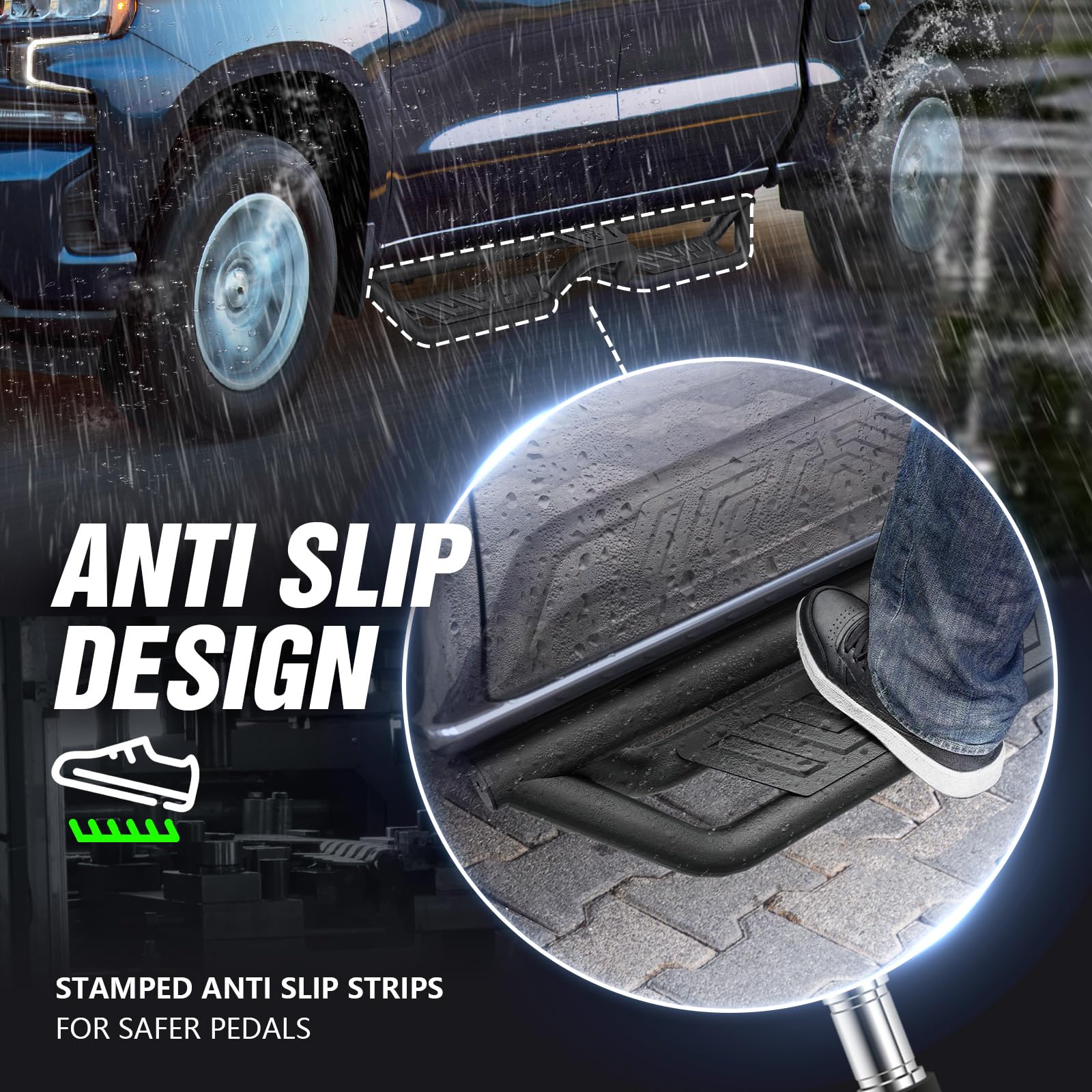 Yzona Three Raised Steps, Crew Cab Running Boards Compatible With 2019-2025 Chevy Silverado & Gmc Sierra 1500, 2020-2025 Chevrol